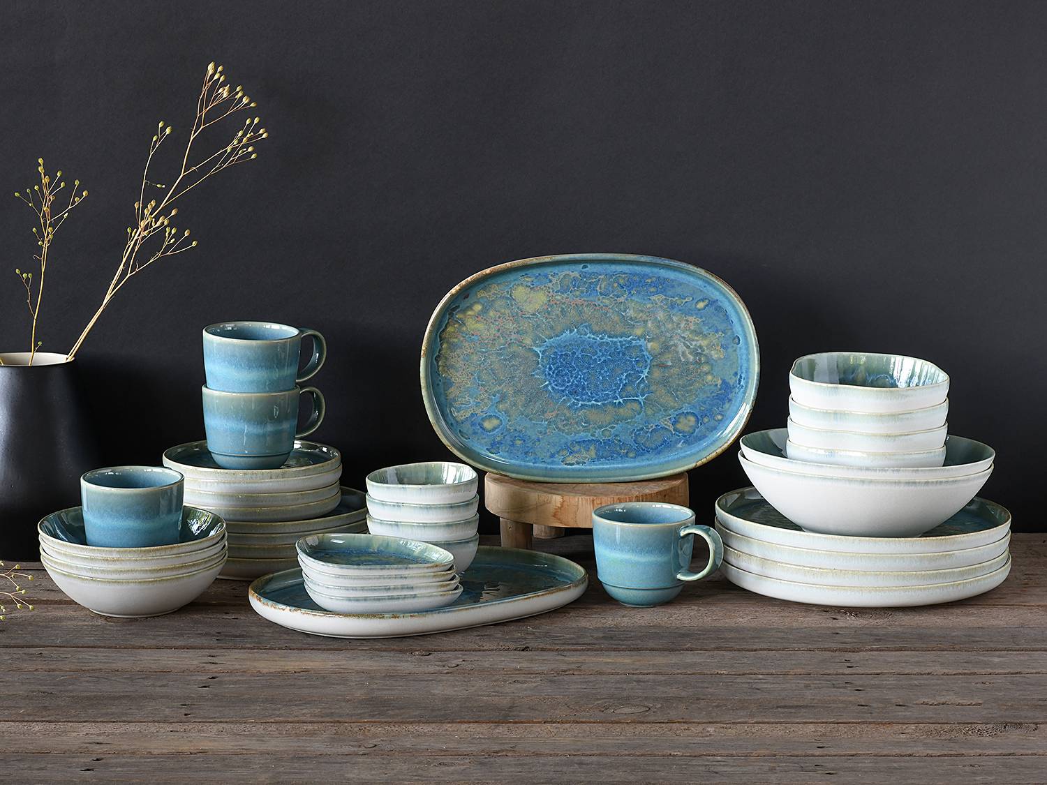 2x Yuki Serving plate Stoneware Green Blue