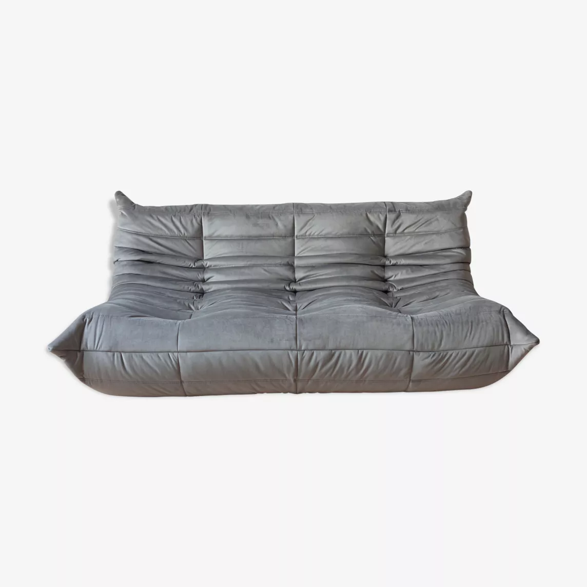 Togo Sofa 3-Sitzer, 2-Sitzer & Ottoman Samt Silbergrau