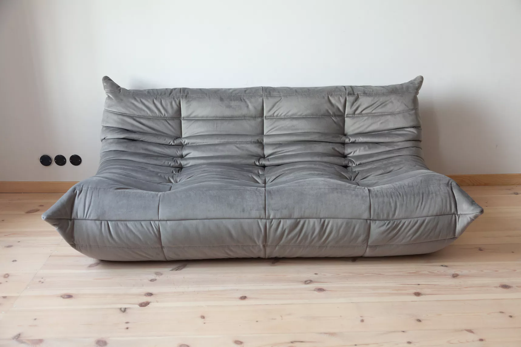 Togo Sofa 3-seater, 2-seater & Ottoman Velvet Silver Gray