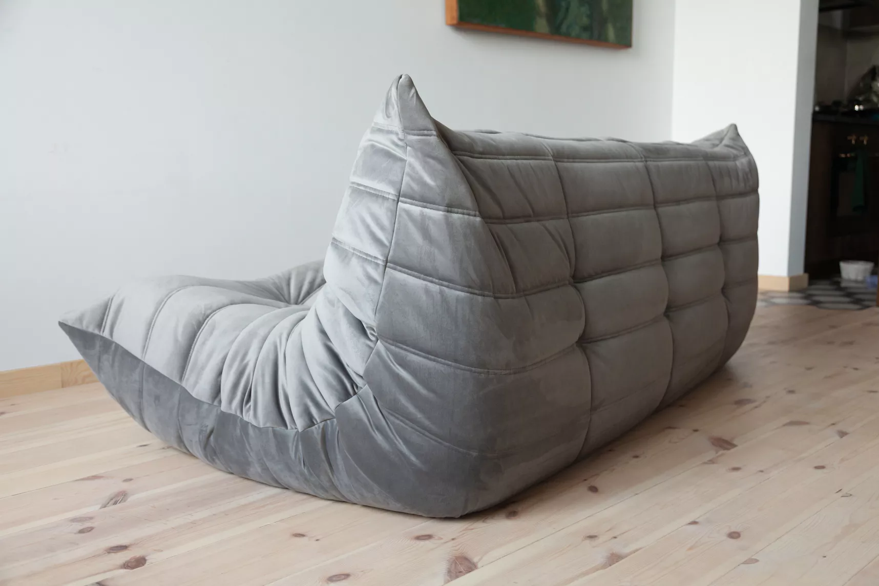 Togo Sofa 3-Sitzer, 2-Sitzer & Ottoman Samt Silbergrau
