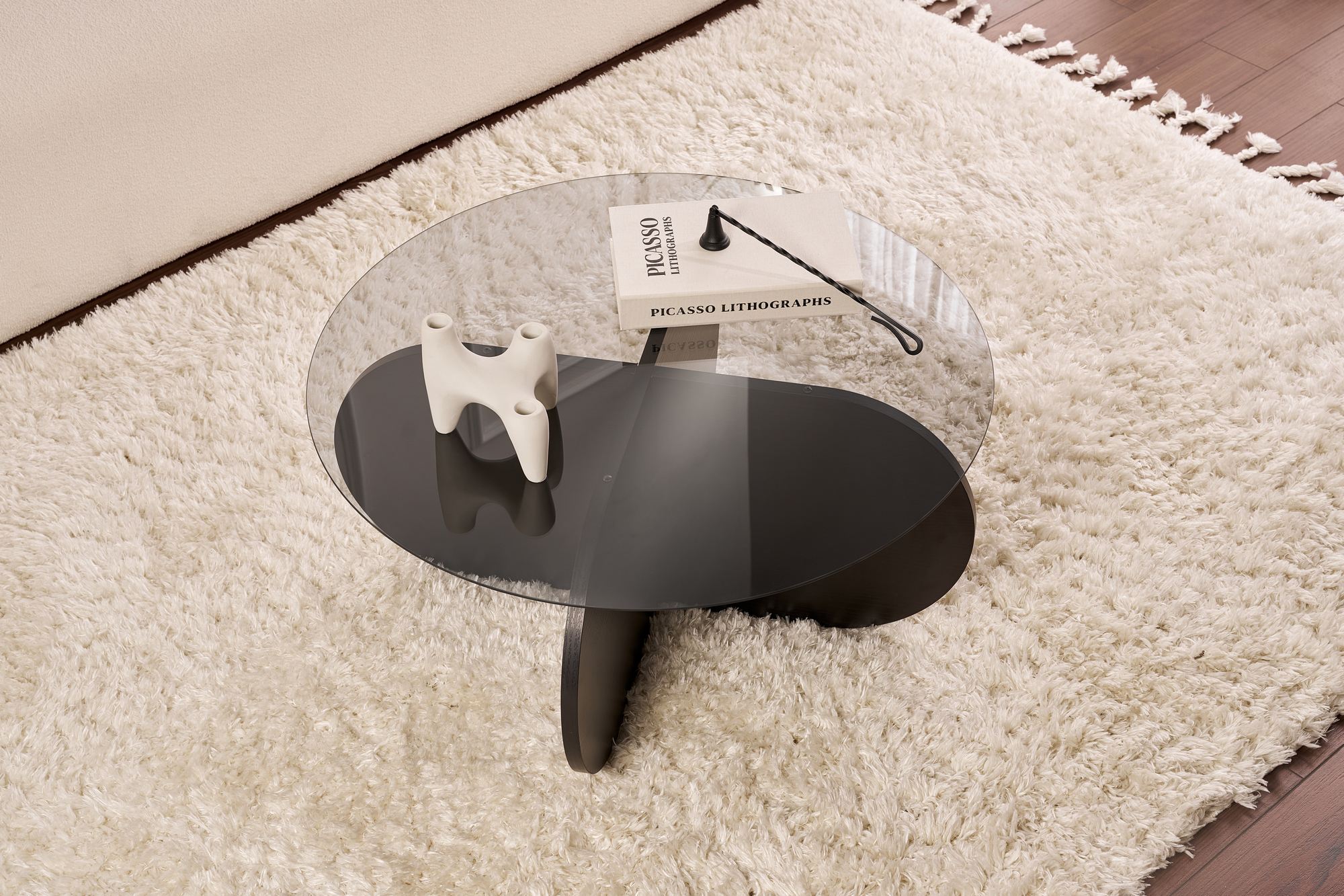 Aeris Coffee table Woodblack Transparent Ø75cm