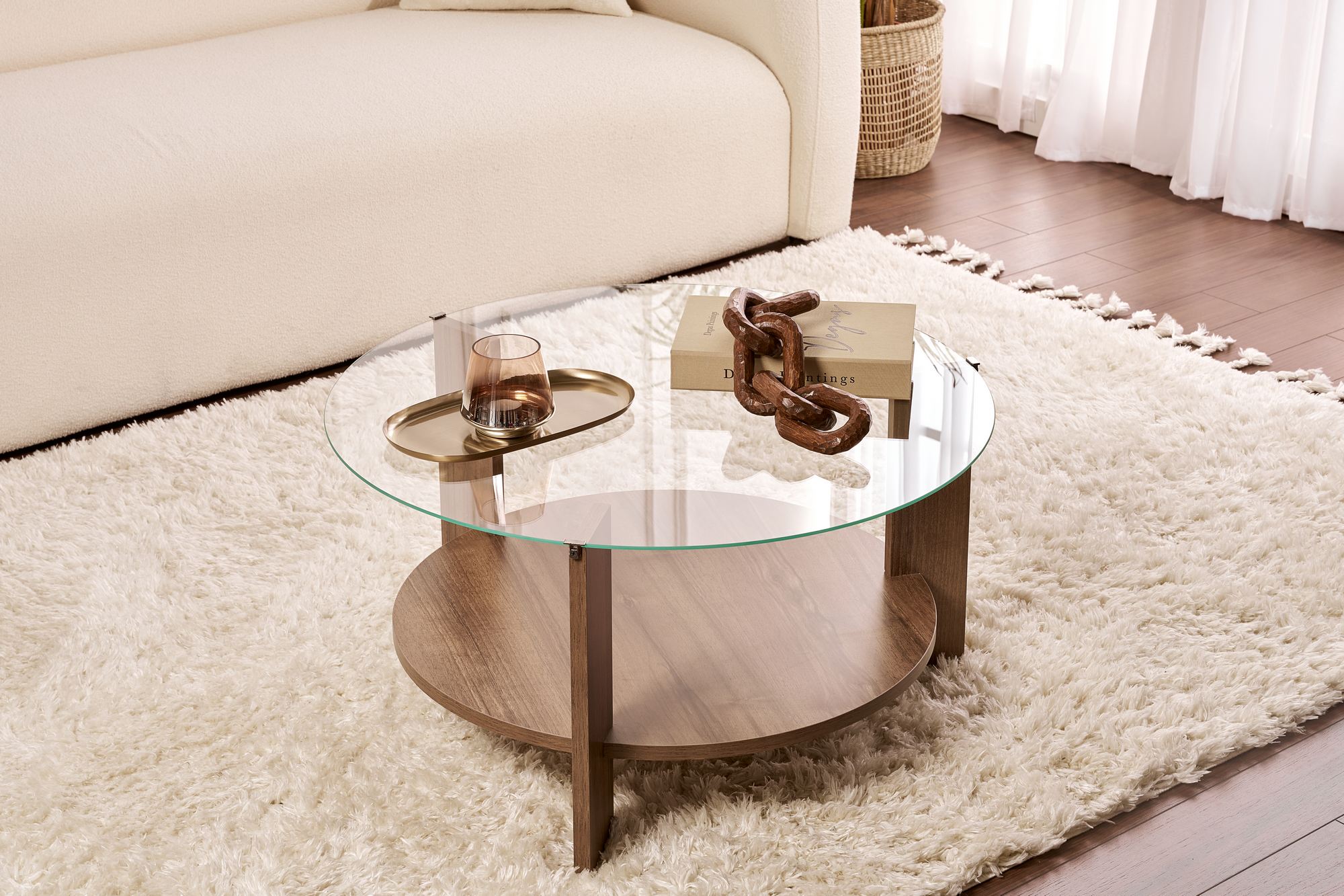 Clara Coffee table Walnut Transparent Ø75cm