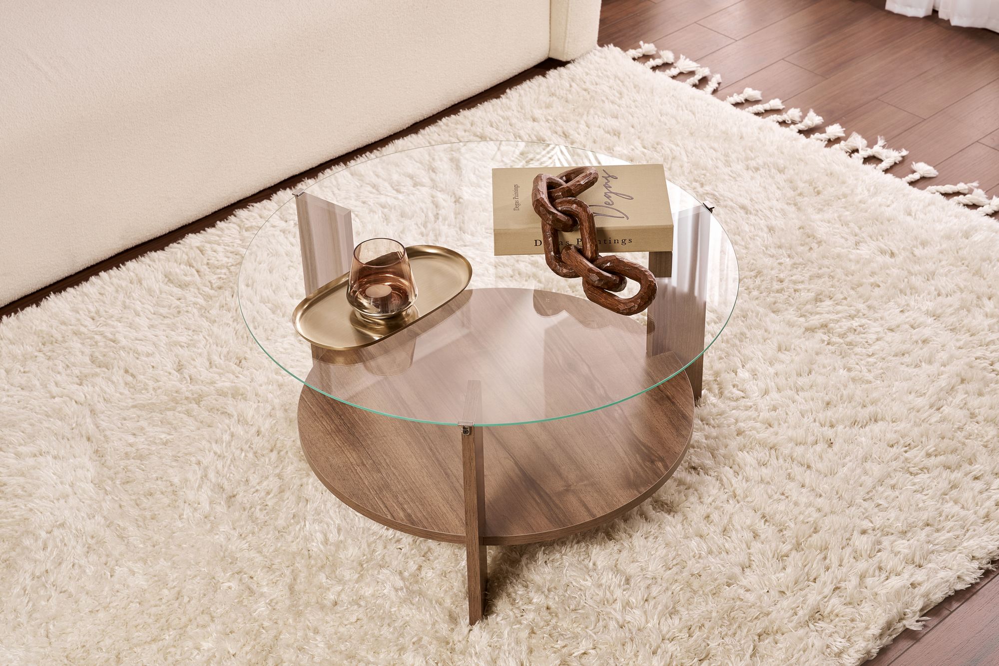 Clara Couchtisch Walnuss Transparent Ø75cm