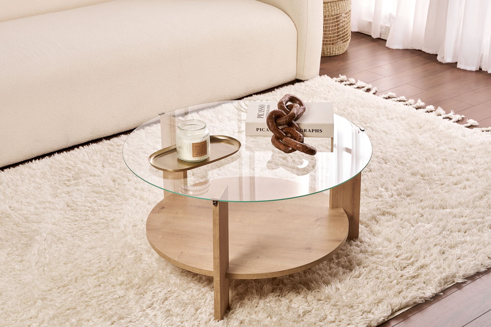 Clara Coffee Table Sapphire Oak Transparent Ø75cm