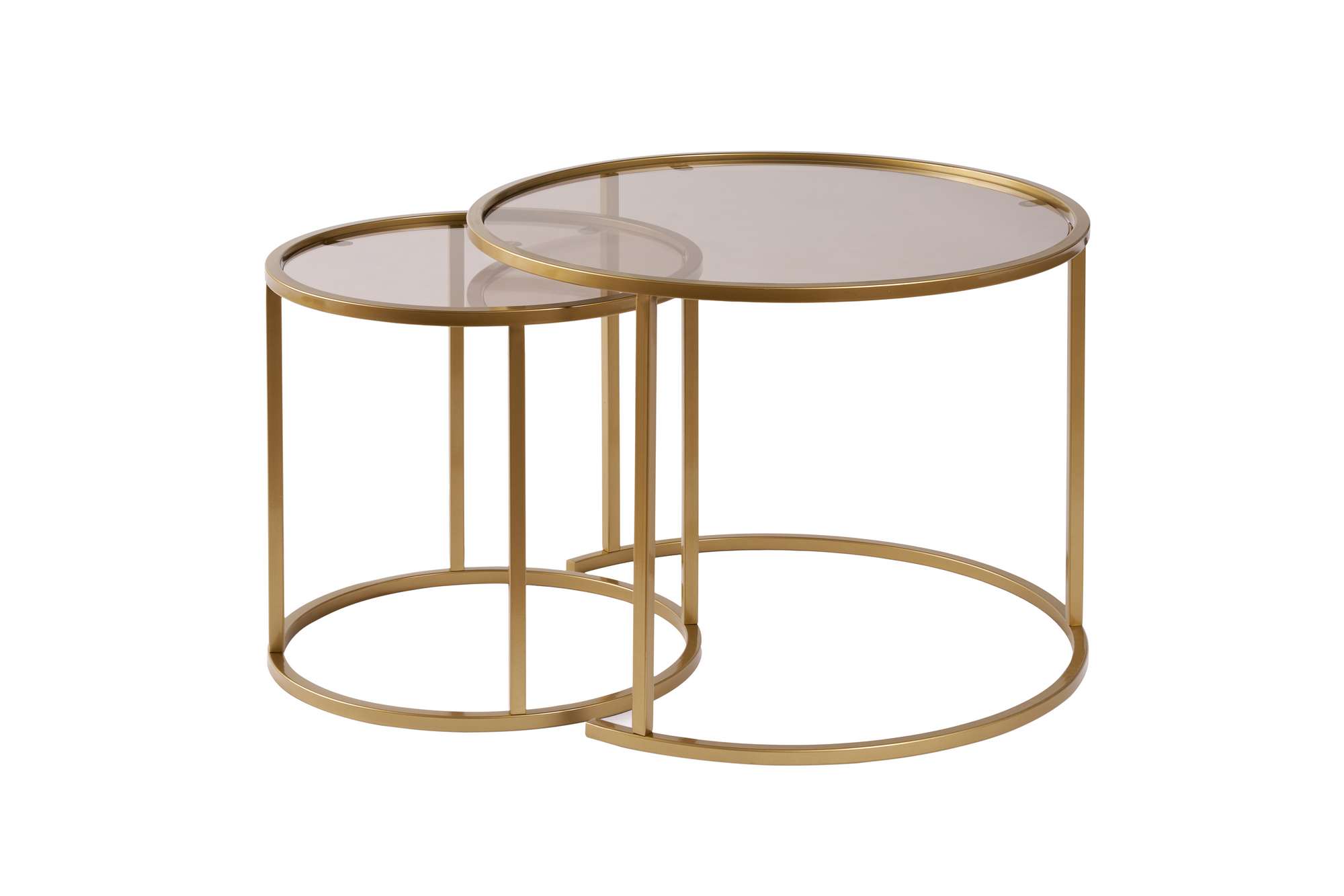 2x Gold Coffee Table Set Gold Transparent Ø80cm Ø60cm Ø42cm