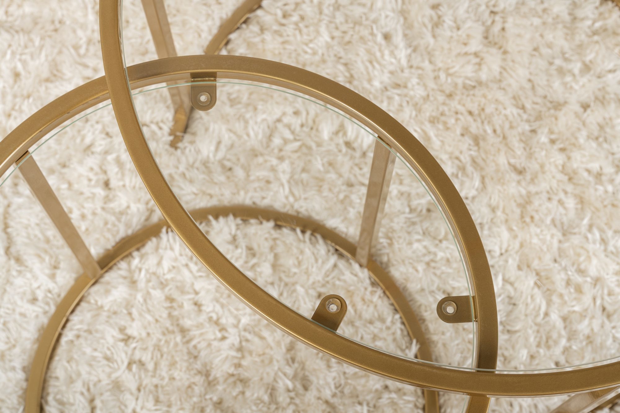 2x Gold Coffee Table Set Gold Transparent Ø80cm Ø60cm Ø42cm