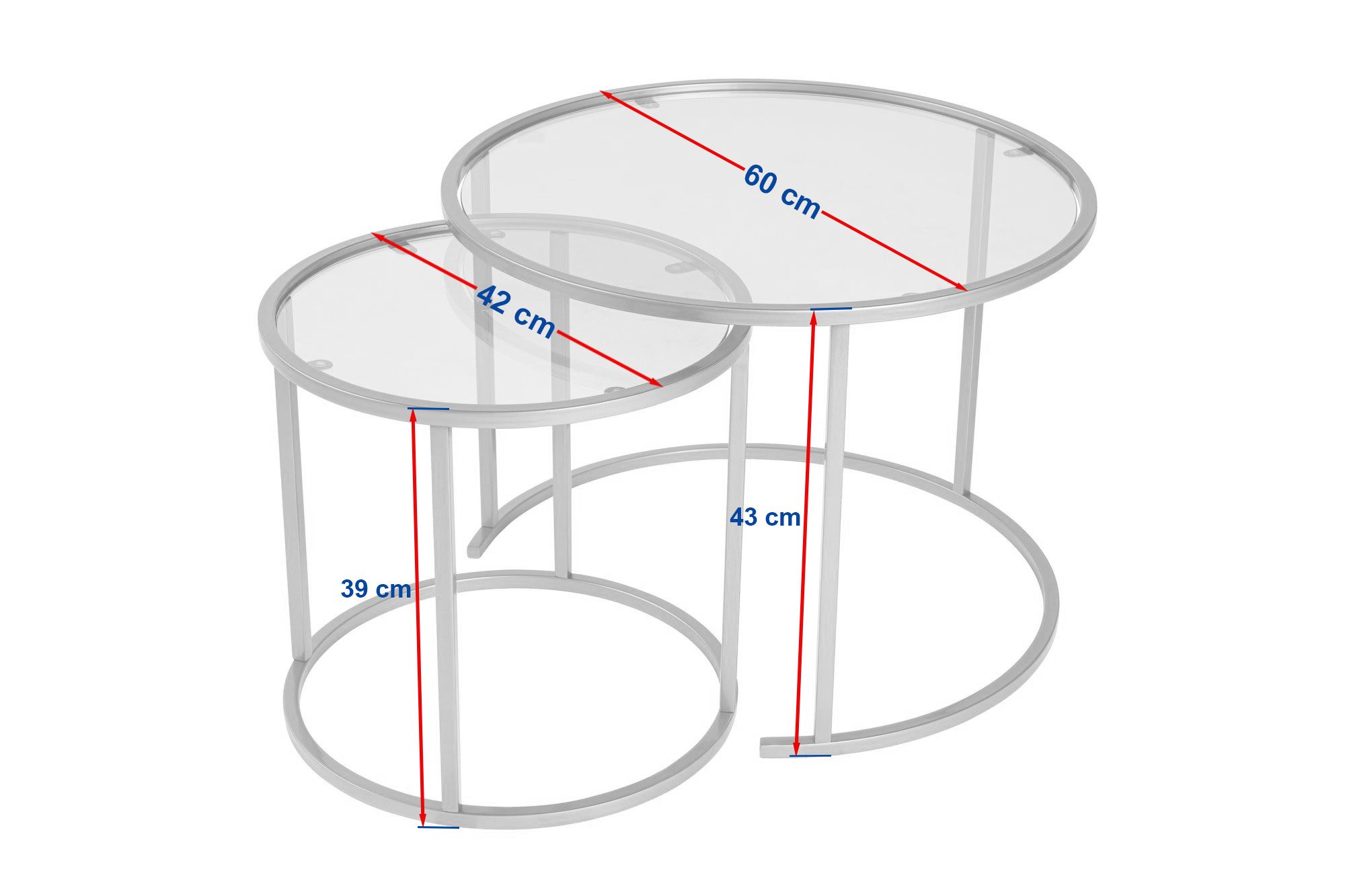 2x Aurum Couchtisch-Set Gold Transparent Ø80cm Ø60cm Ø42cm