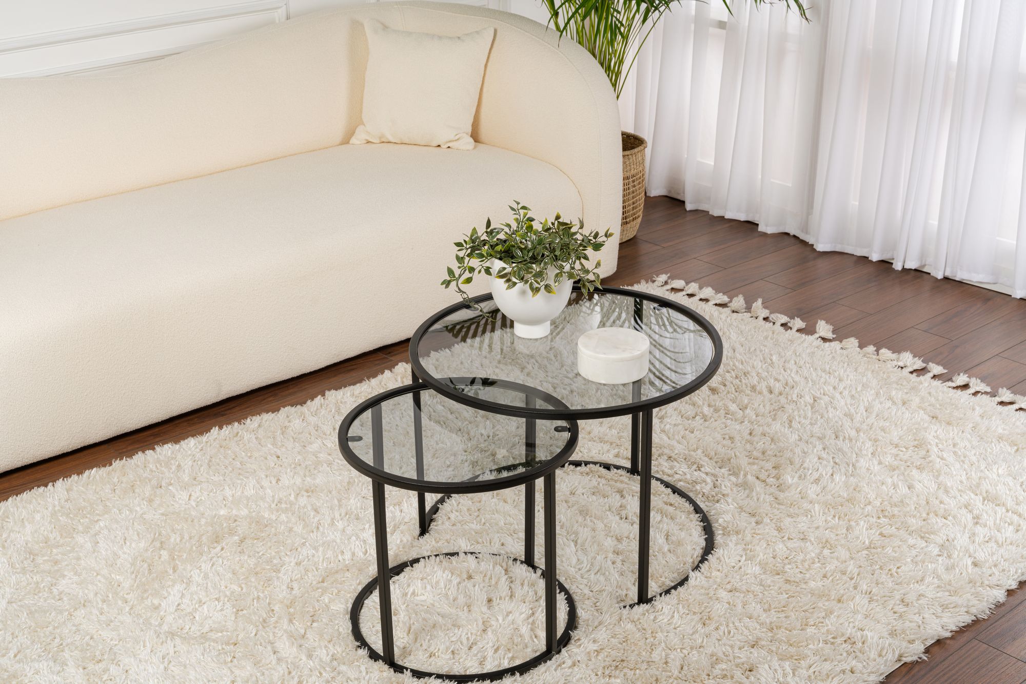 2x Gold Coffee Table Set Gold Transparent Ø80cm Ø60cm Ø42cm