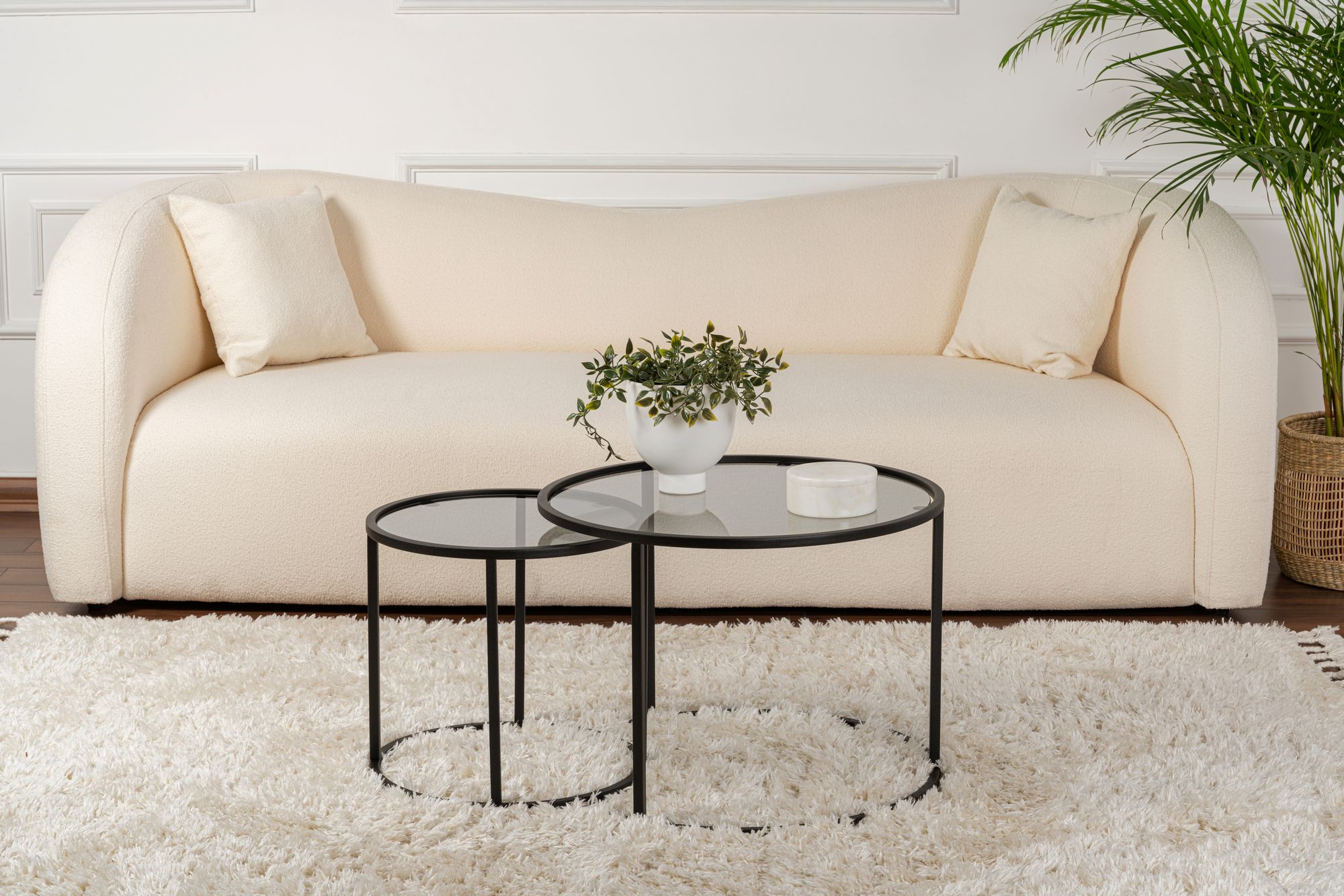 2x Gold Coffee Table Set Gold Transparent Ø80cm Ø60cm Ø42cm