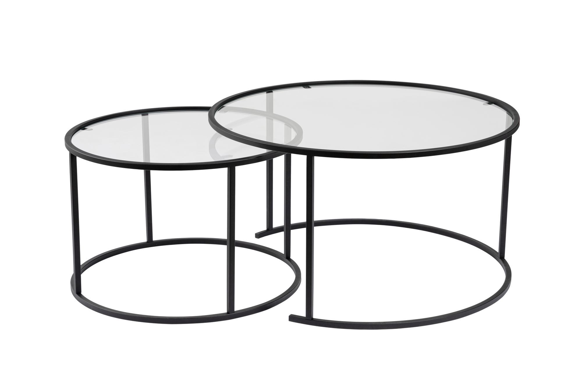 2x Aurum Coffee Table Set Black Transparent Ø80cm Ø60cm