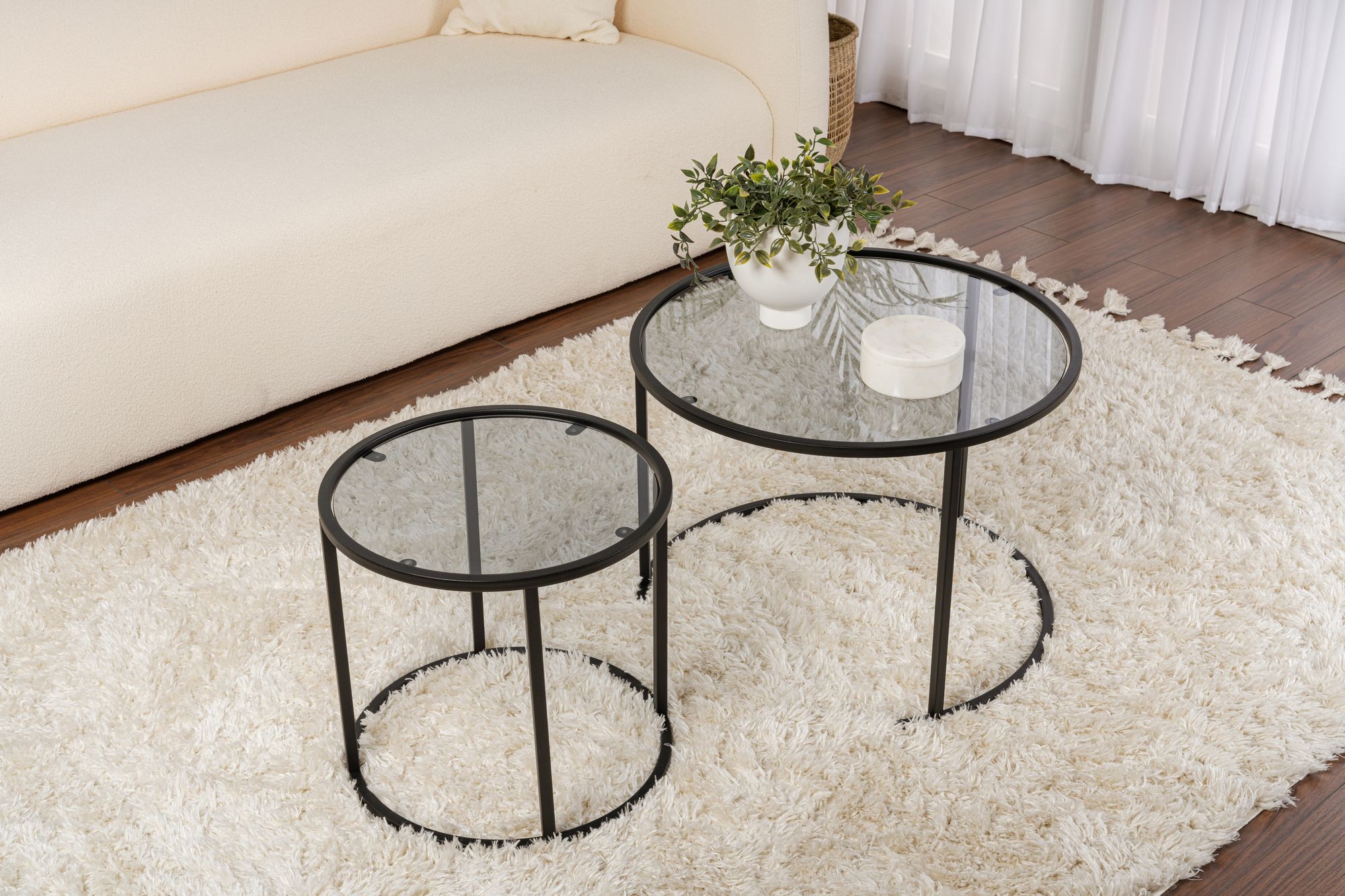 2x Gold Coffee Table Set Gold Transparent Ø80cm Ø60cm Ø42cm