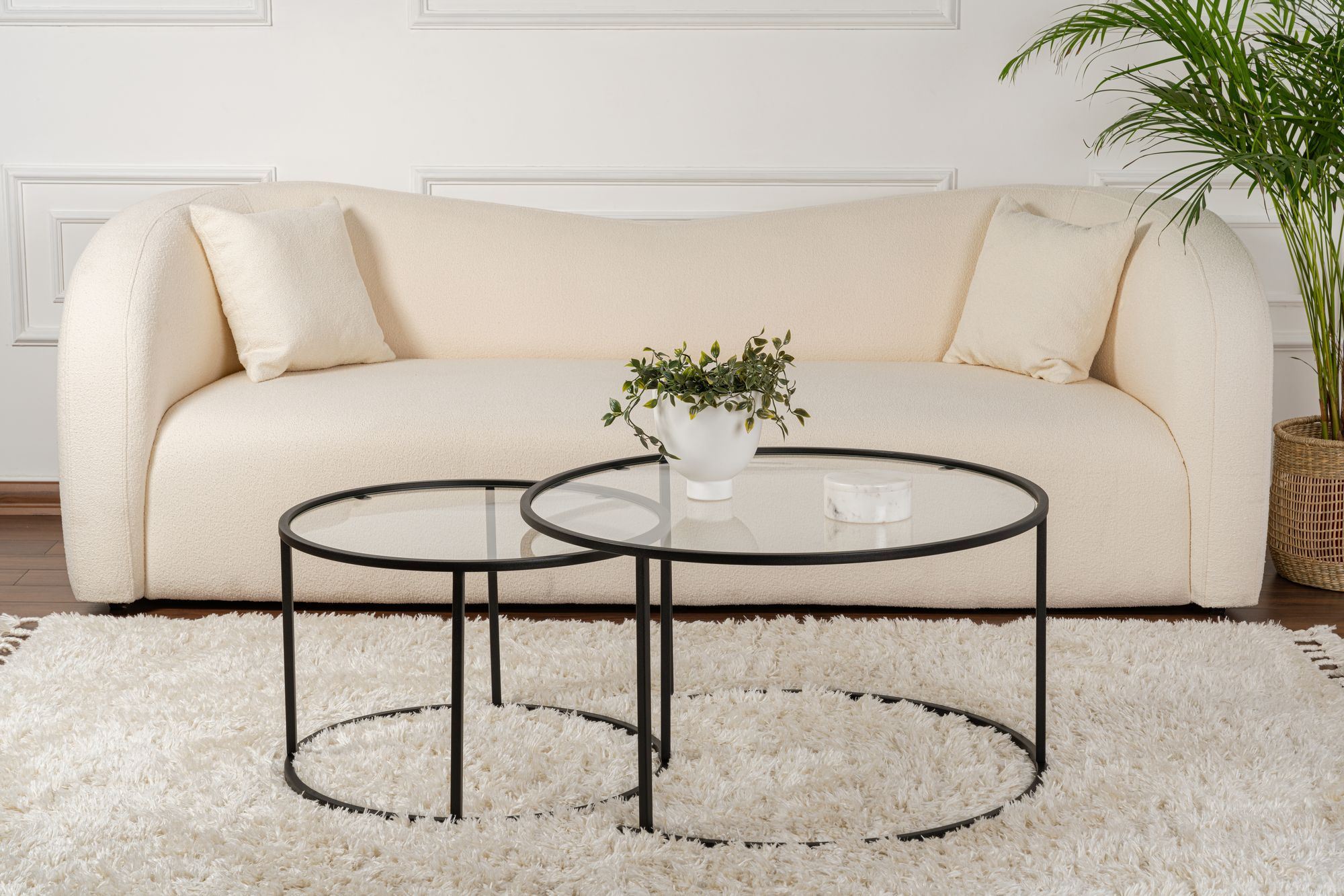 2x Aurum Coffee Table Set Black Transparent Ø80cm Ø60cm