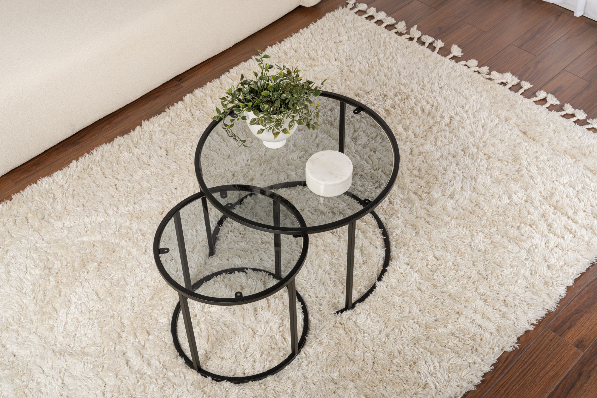 2x Aurum Couchtisch-Set Gold Transparent Ø80cm Ø60cm Ø42cm