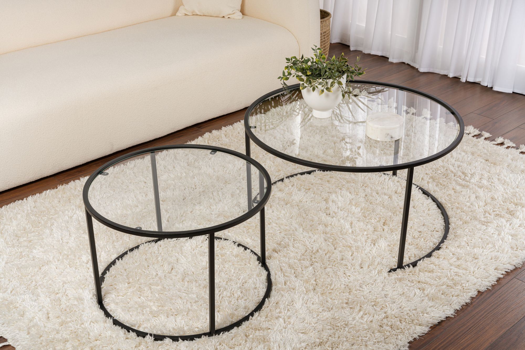 2x Aurum Coffee Table Set Black Transparent Ø80cm Ø60cm