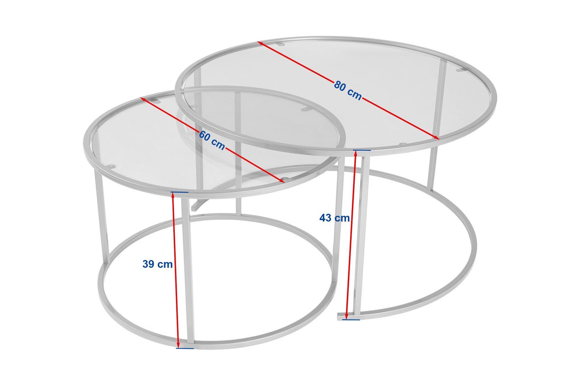 2x Aurum Coffee Table Set Black Transparent Ø80cm Ø60cm