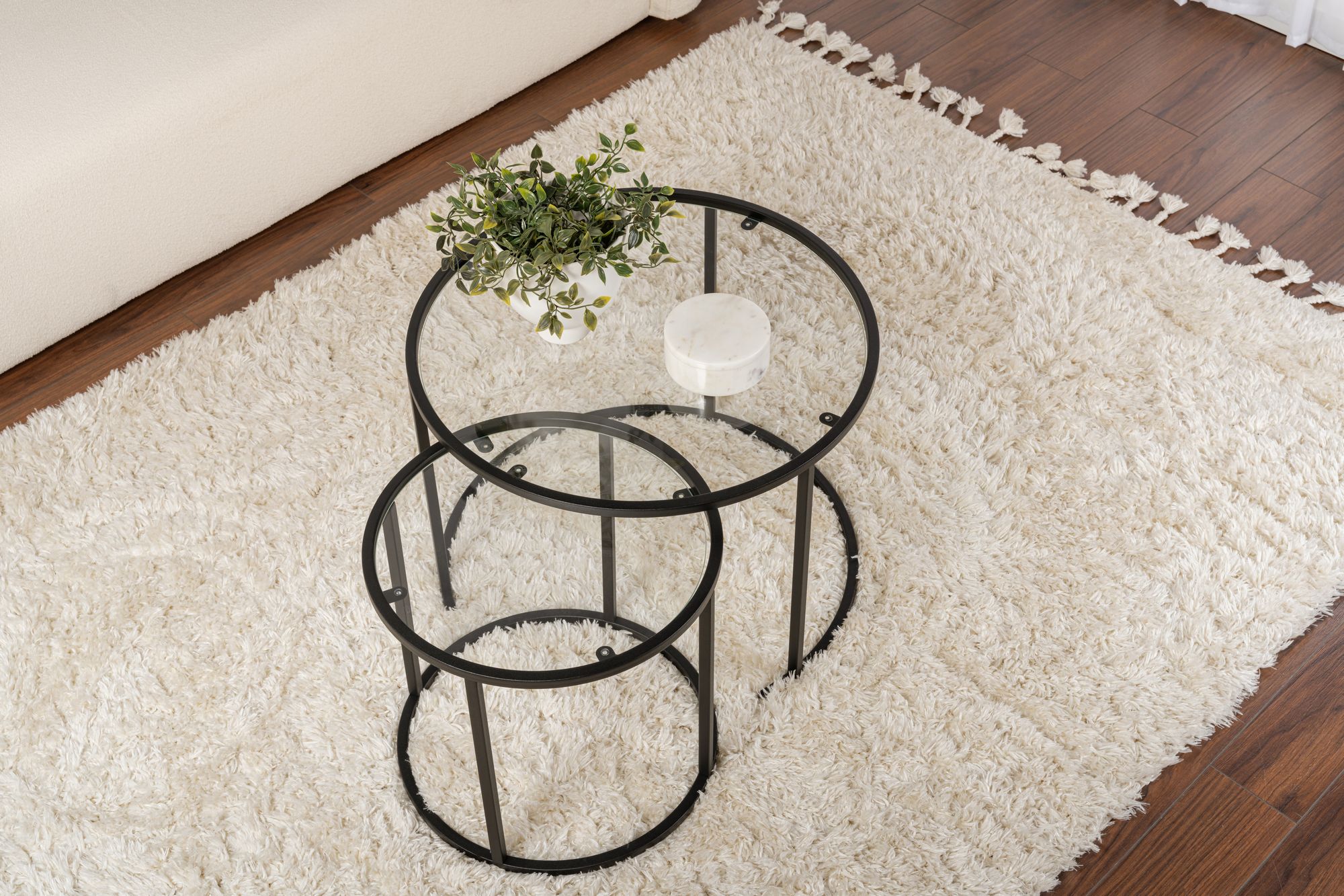 2x Aurum Couchtisch-Set Gold Transparent 80cm Ø60cm Ø42cm