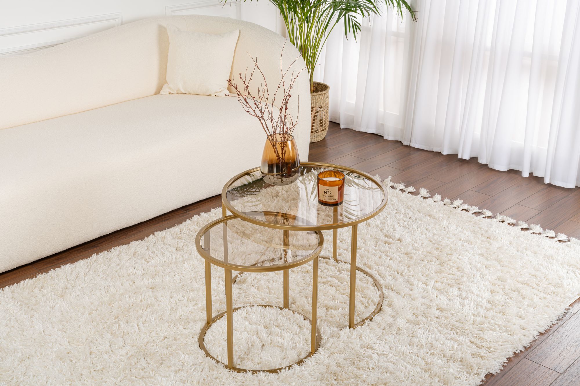 2x Aurum Couchtisch-Set Gold Transparent Ø80cm Ø60cm Ø42cm