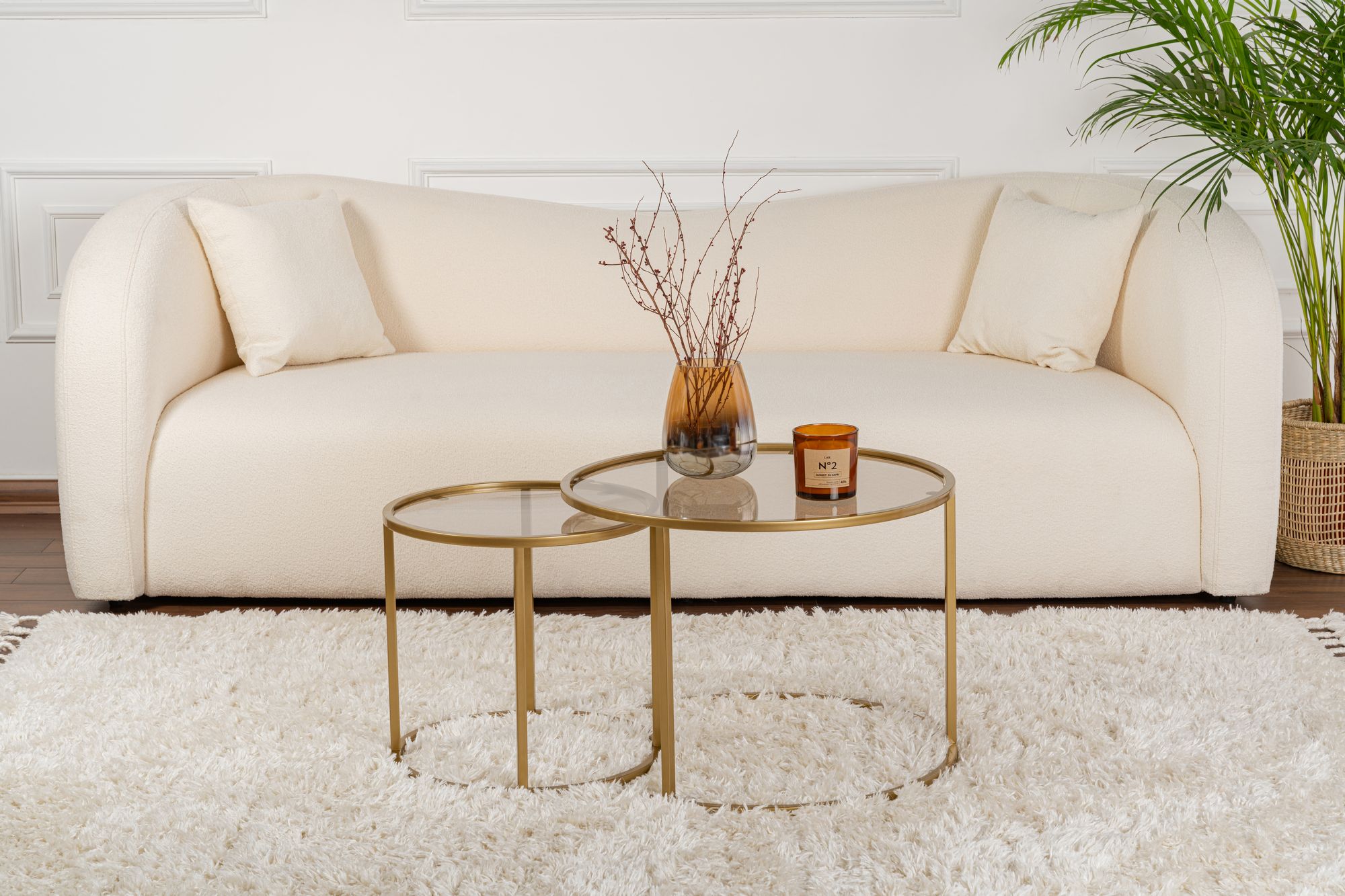 2x Gold Coffee Table Set Gold Transparent Ø80cm Ø60cm Ø42cm