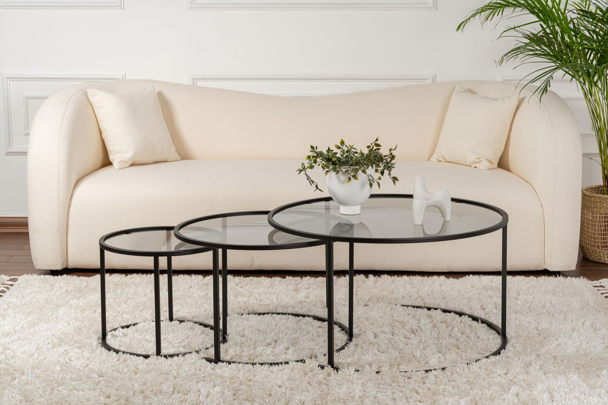 3x Aurum Coffee Table Set Black Grey Ø80cm Ø60cm Ø42cm