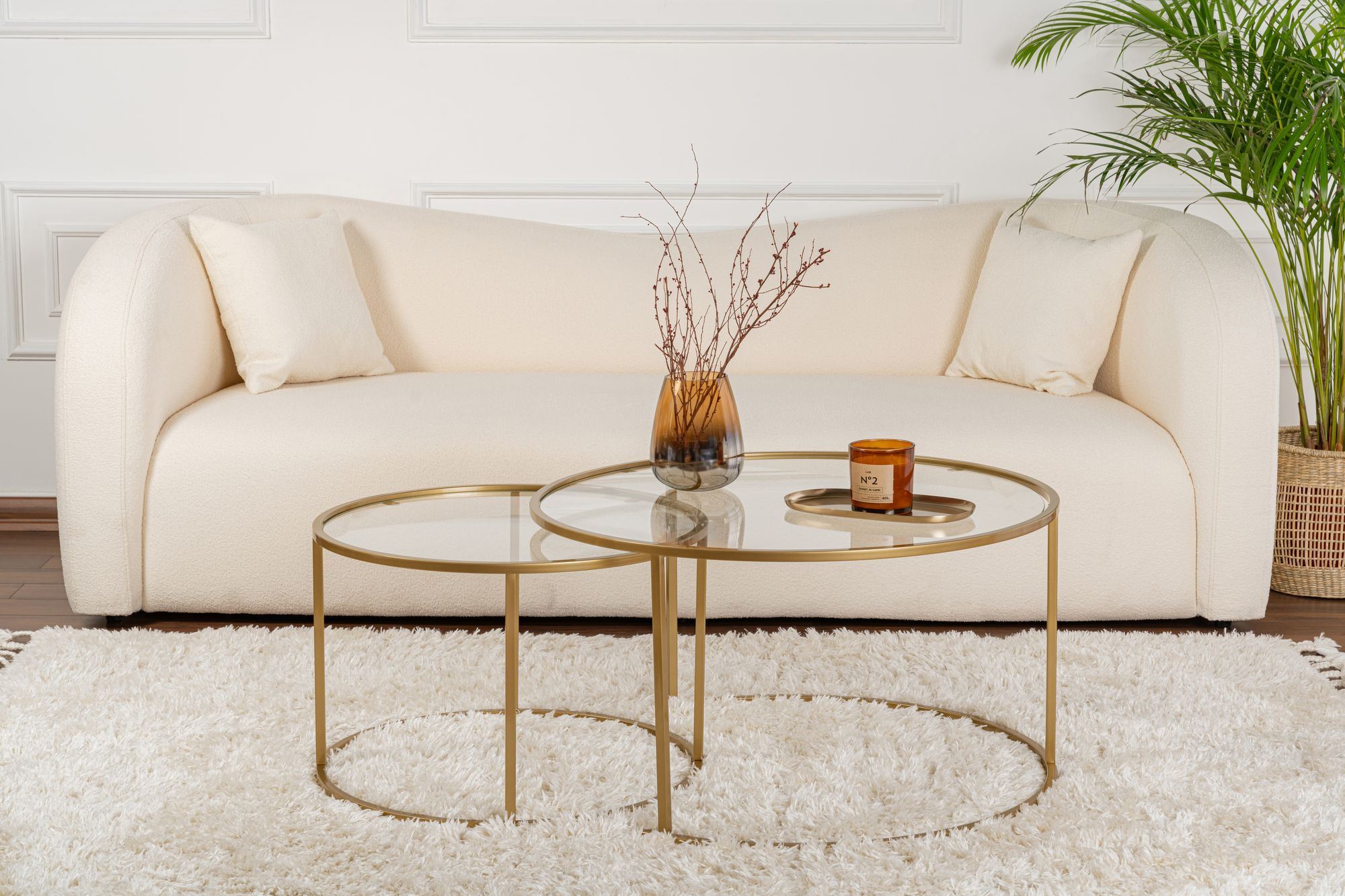 2x Aurum Coffee table set Gold Transparent Ø80cm Ø60cm