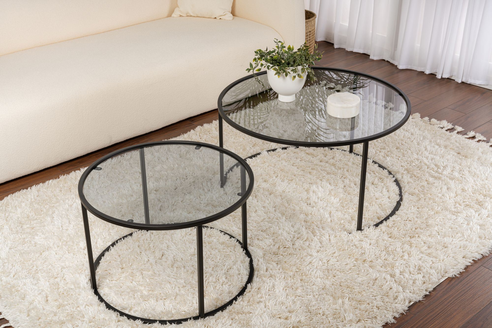2x Aurum Set di tavolini Nero Grigio Ø80cm Ø60cm