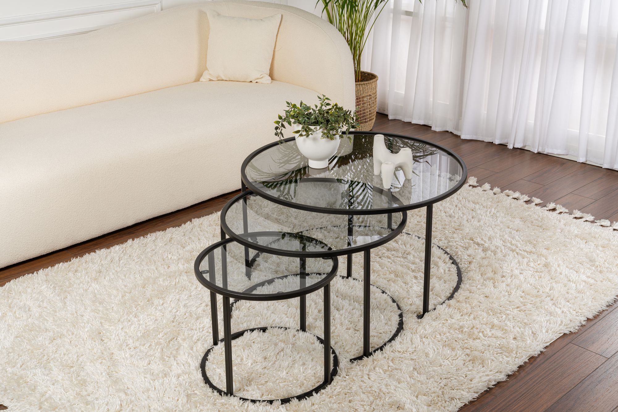3x Aurum Coffee Table Set Black Grey Ø80cm Ø60cm Ø42cm
