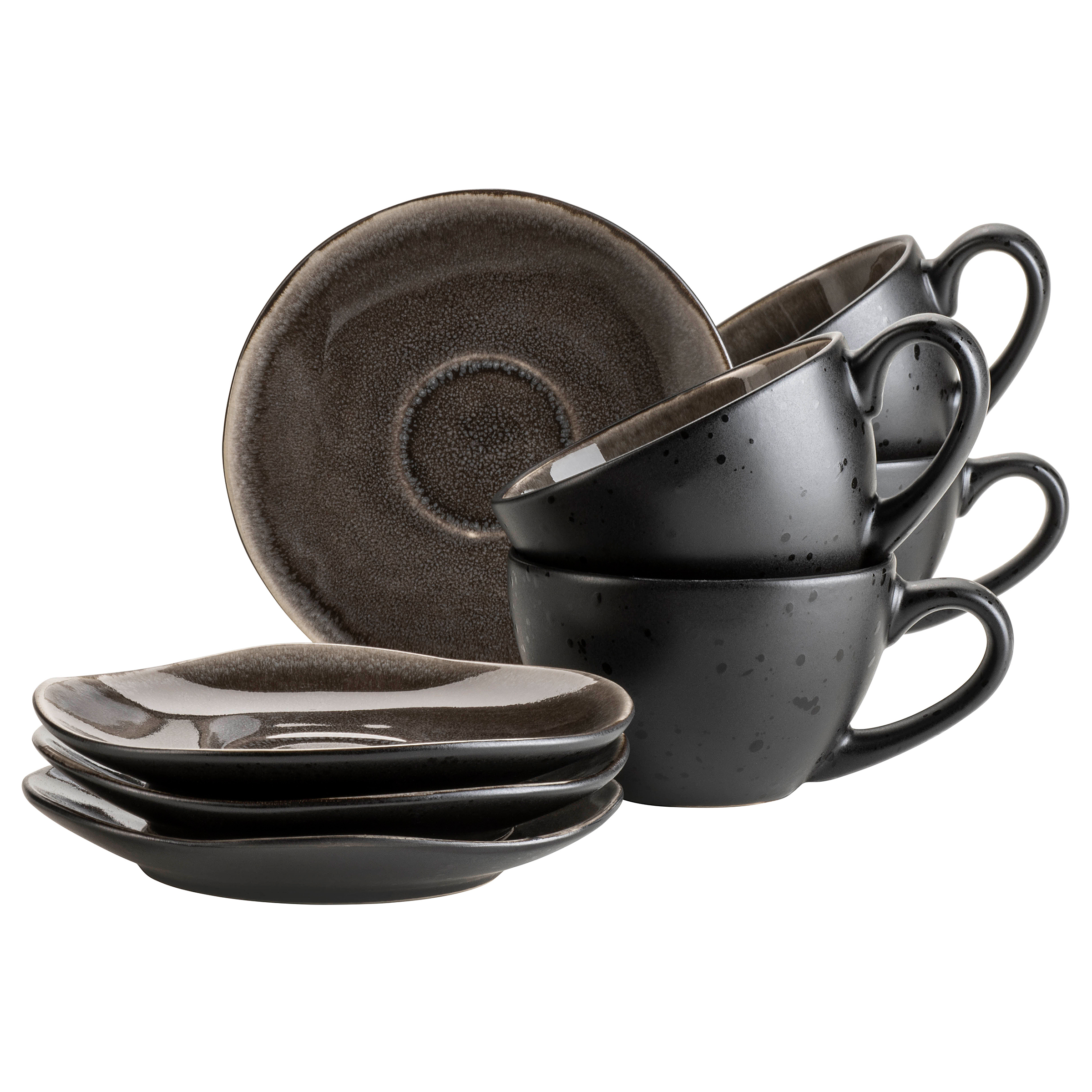 8x Niara Kaffeetassen-Set Organic Keramik Schwarz Braun
