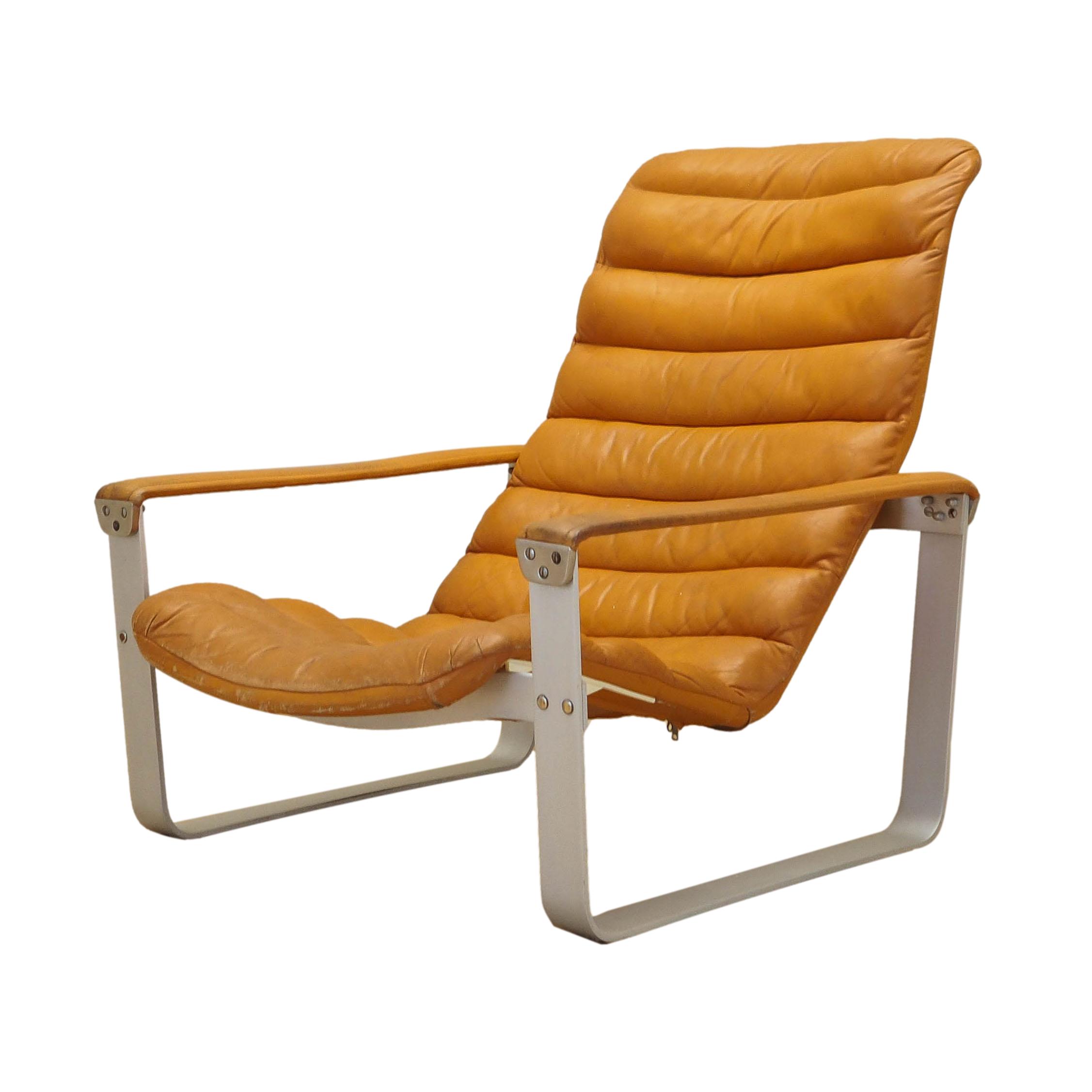 Lounge Chair Metal Leather Orange 1960s
