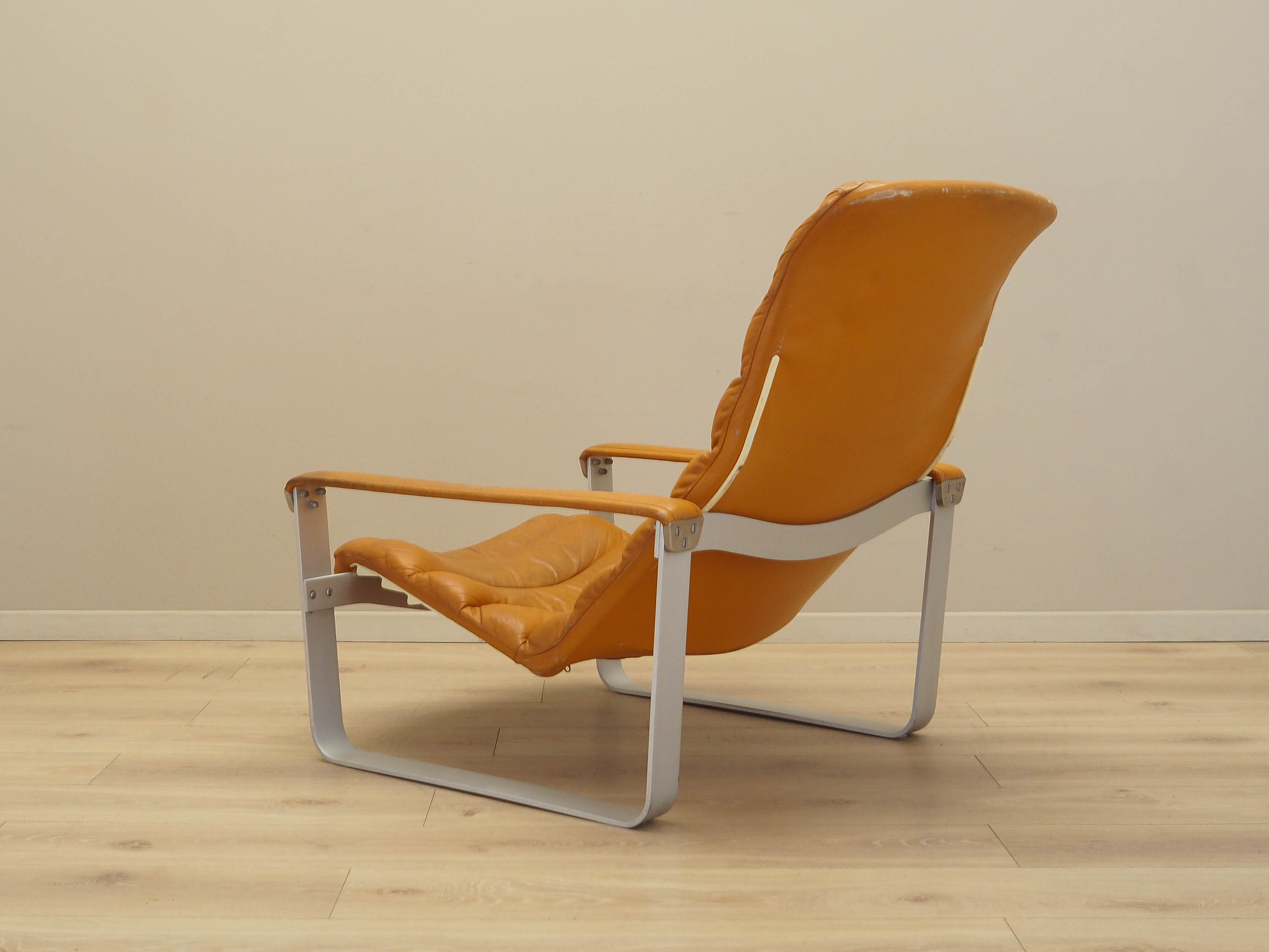 Lounge Chair Metal Leather Orange 1960s