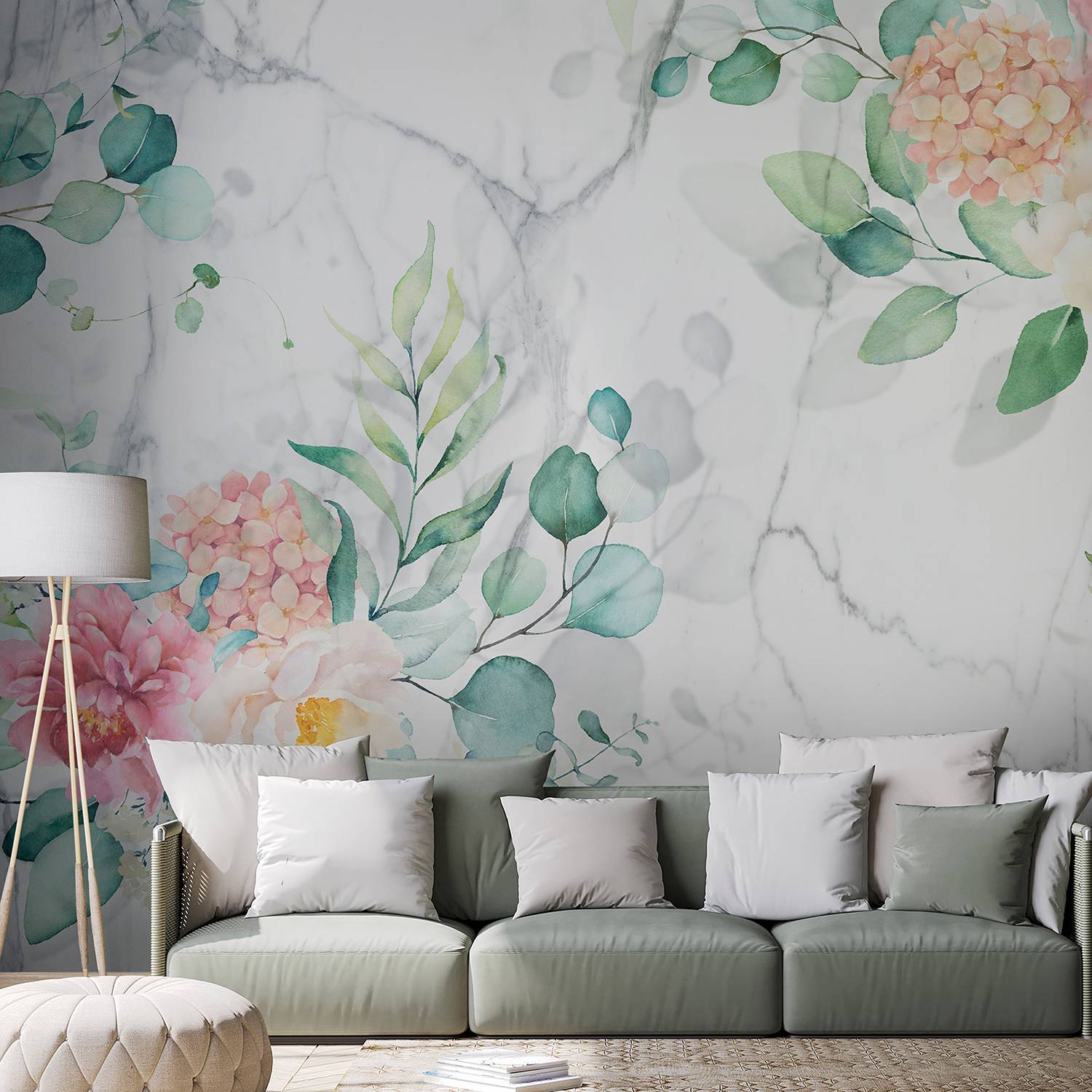 Non-woven wallpaper Flowery Marble Premium