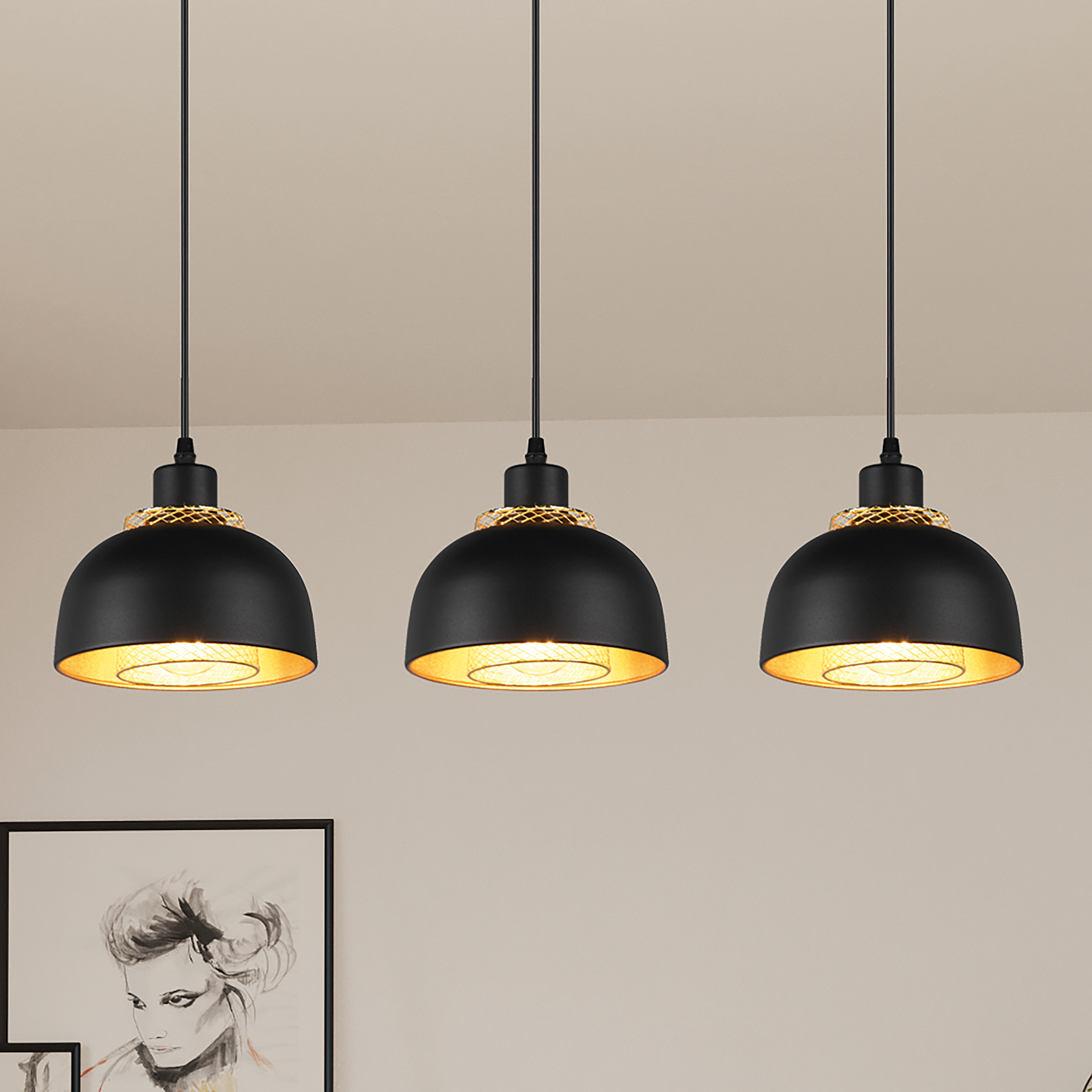3-Burner Punch Pendant Lamp Iron Black