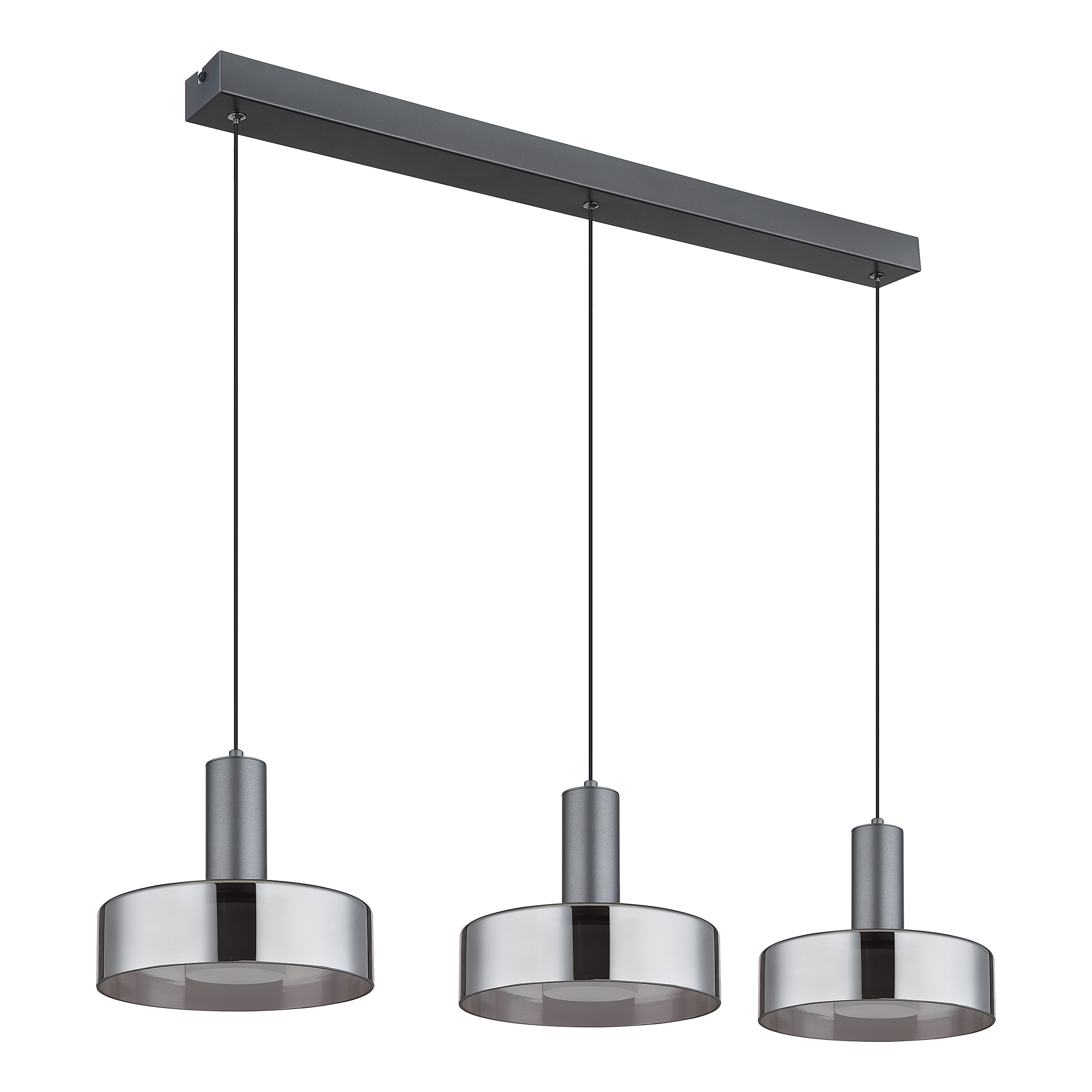 3-Flammig Grant LED-Pendelleuchte Rauchglas Aluminium