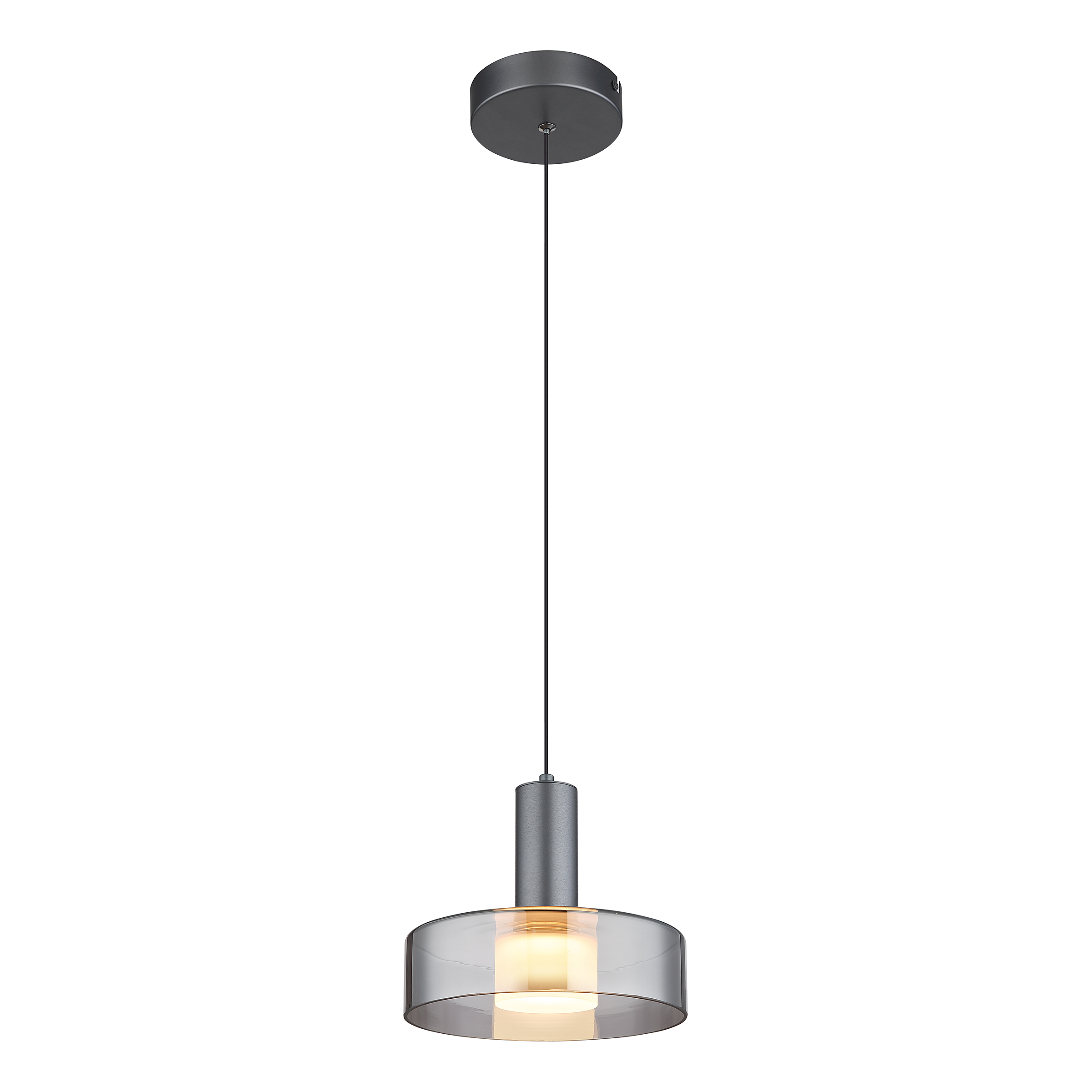 1-Flame Grant LED Pendant Light Smoked Glass Aluminum