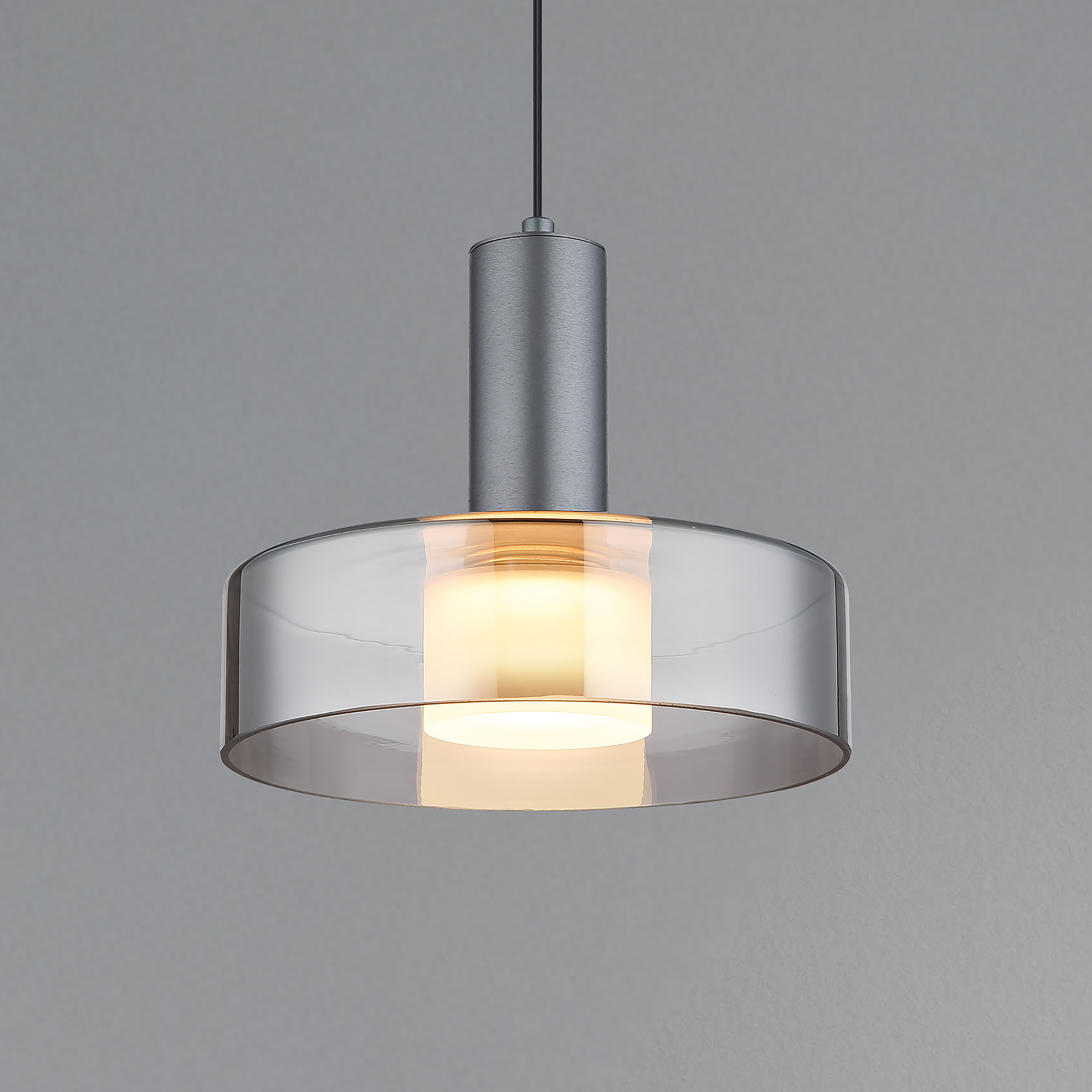 1-Flame Grant LED Pendant Light Smoked Glass Aluminum