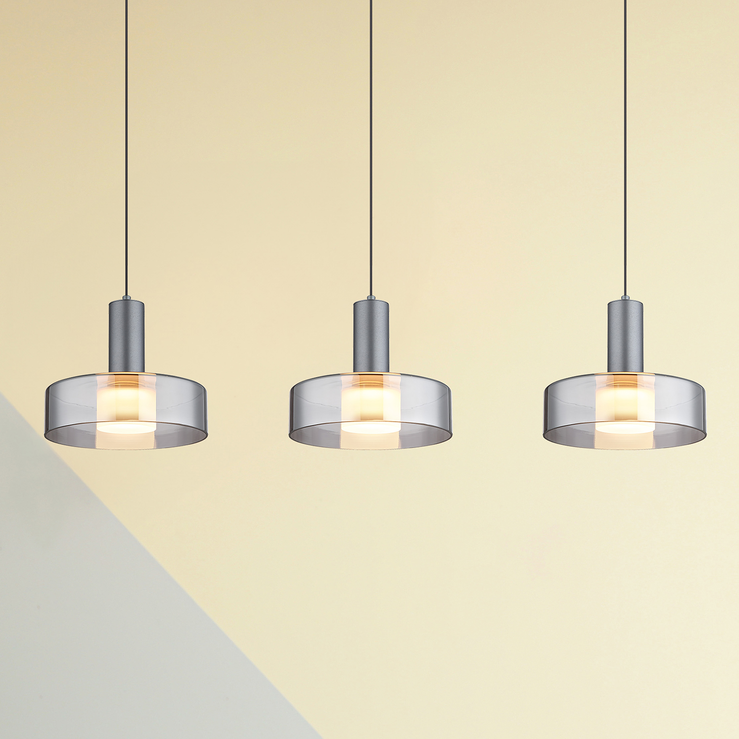 3-Flammig Grant LED-Pendelleuchte Rauchglas Aluminium