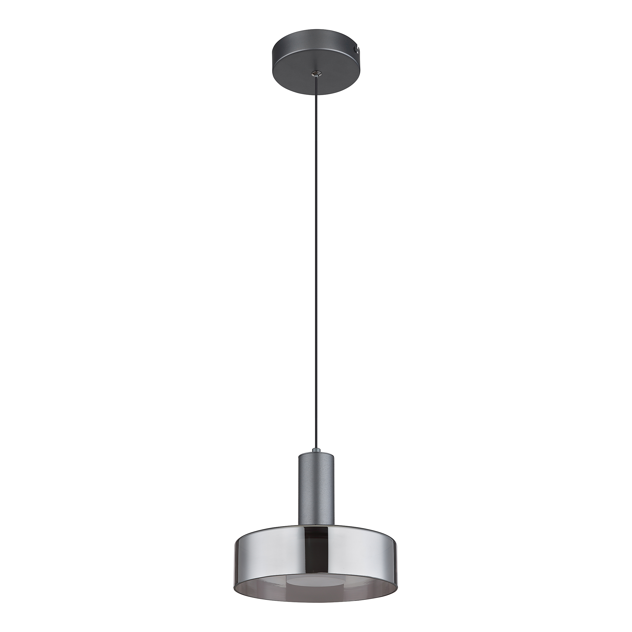 1-Flame Grant LED Pendant Light Smoked Glass Aluminum