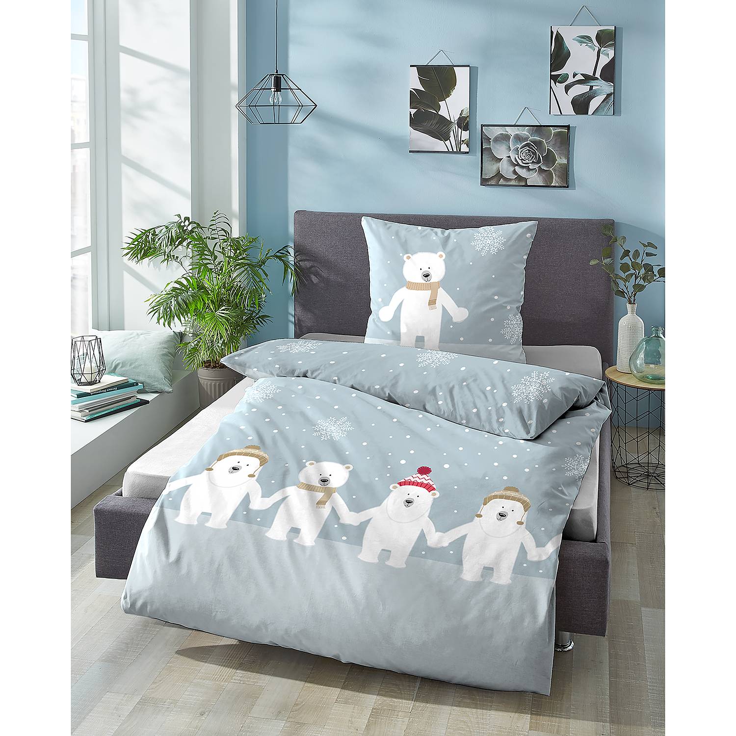 Bed linen Cotton Blue 135x200cm Pillowcase 80x80cm