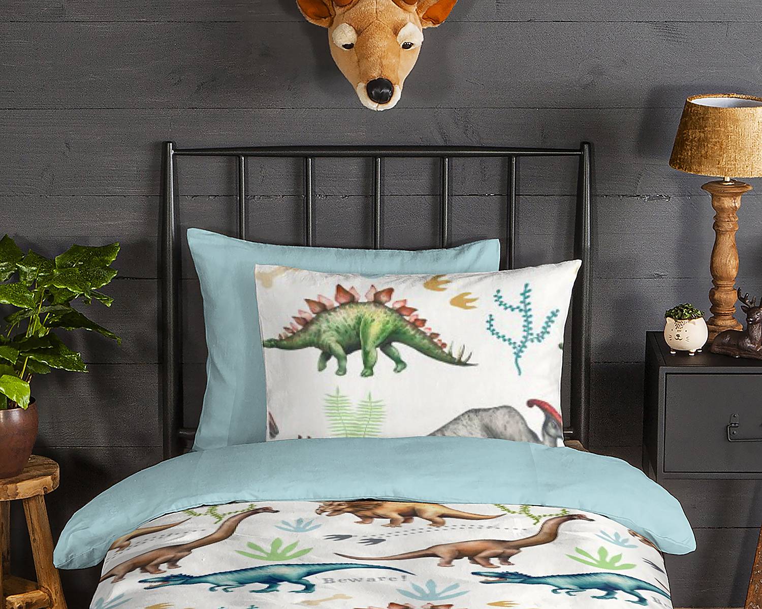Dino bed linen cotton construction 140x200/220cm pillowcase 70x60cm