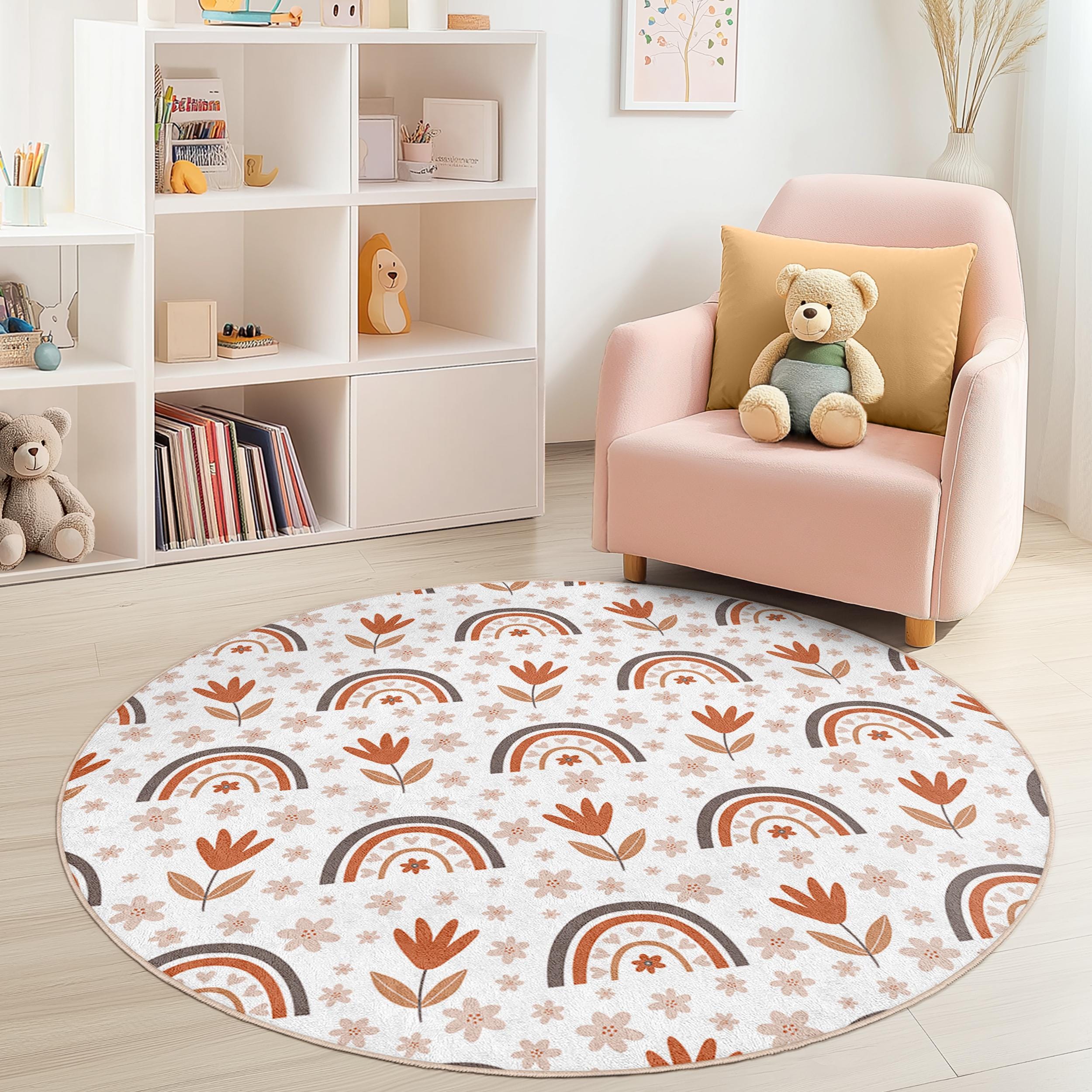 Regenbogen-Blumen Kinderteppich Mehrfarbig Ø120cm