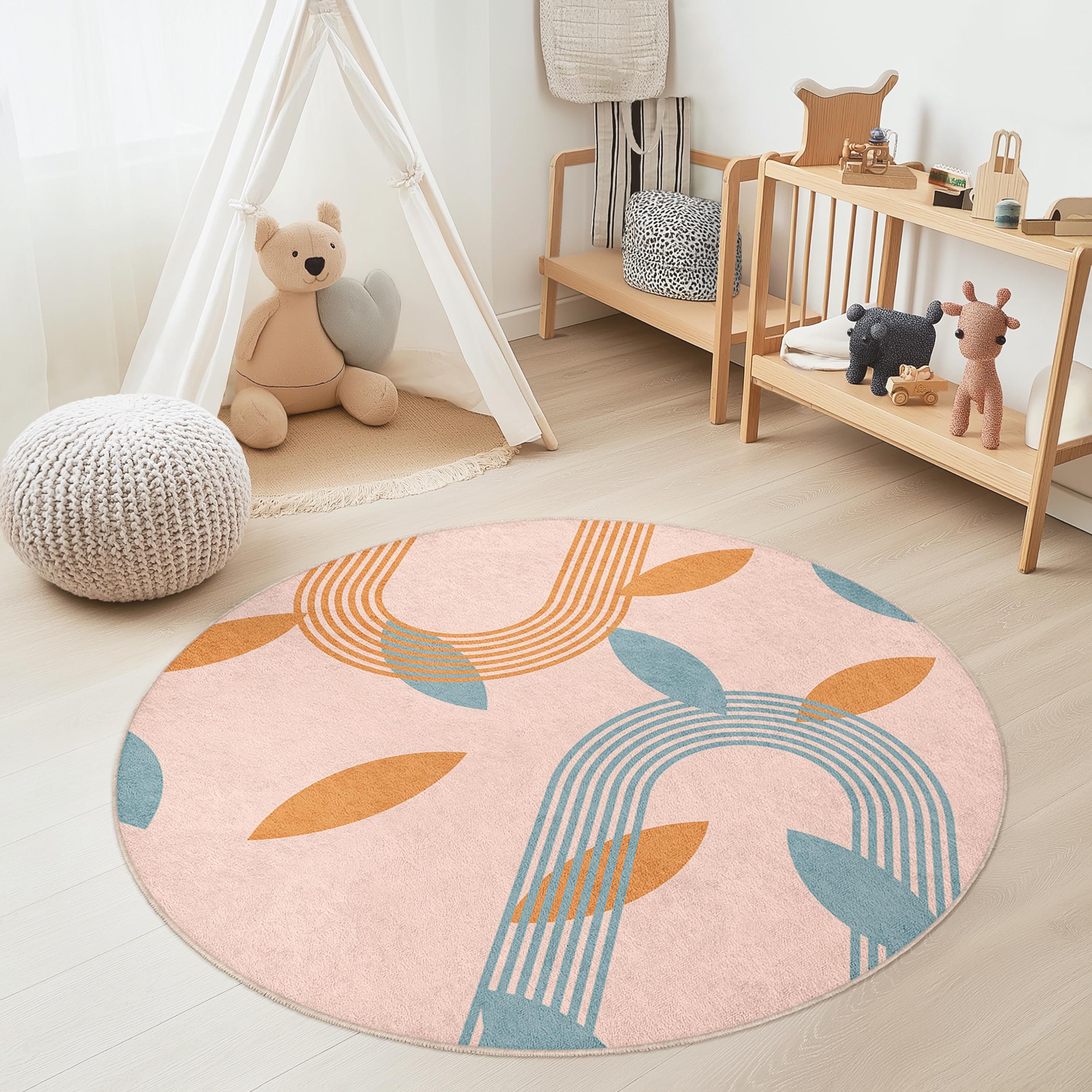 Leaf pattern Children's rug Multicolored Ø120cm