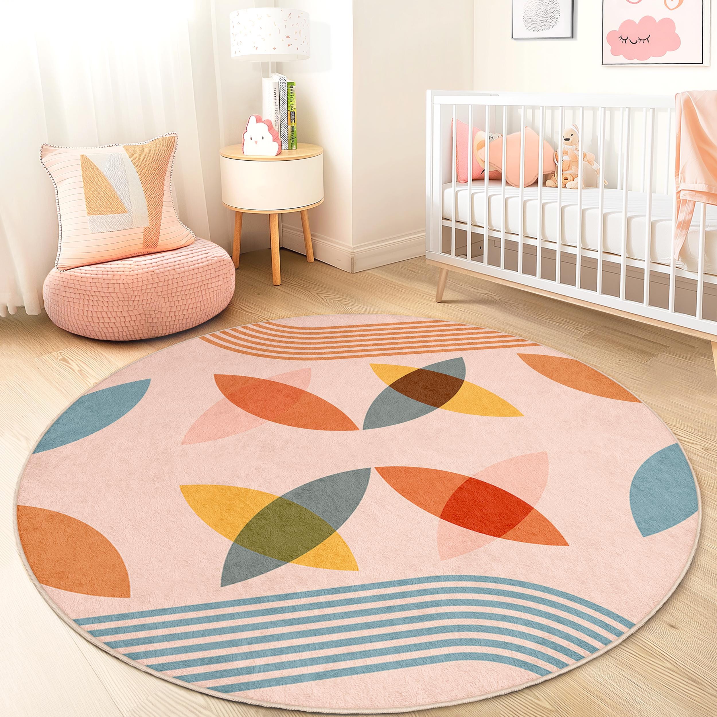 Leaf pattern Children's rug Multicolored Ø150cm