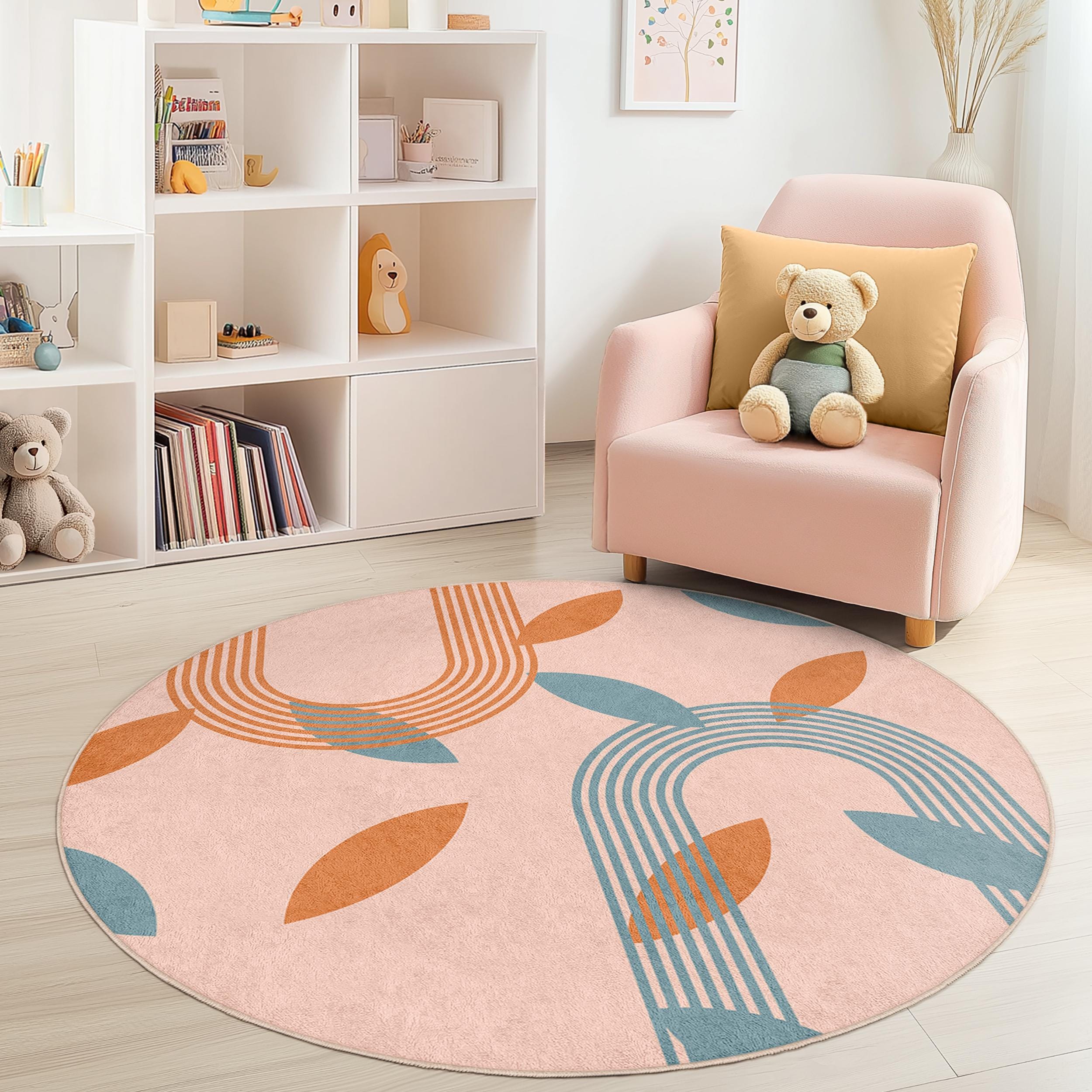 Leaf pattern Kids rug Multicolor Ø180cm
