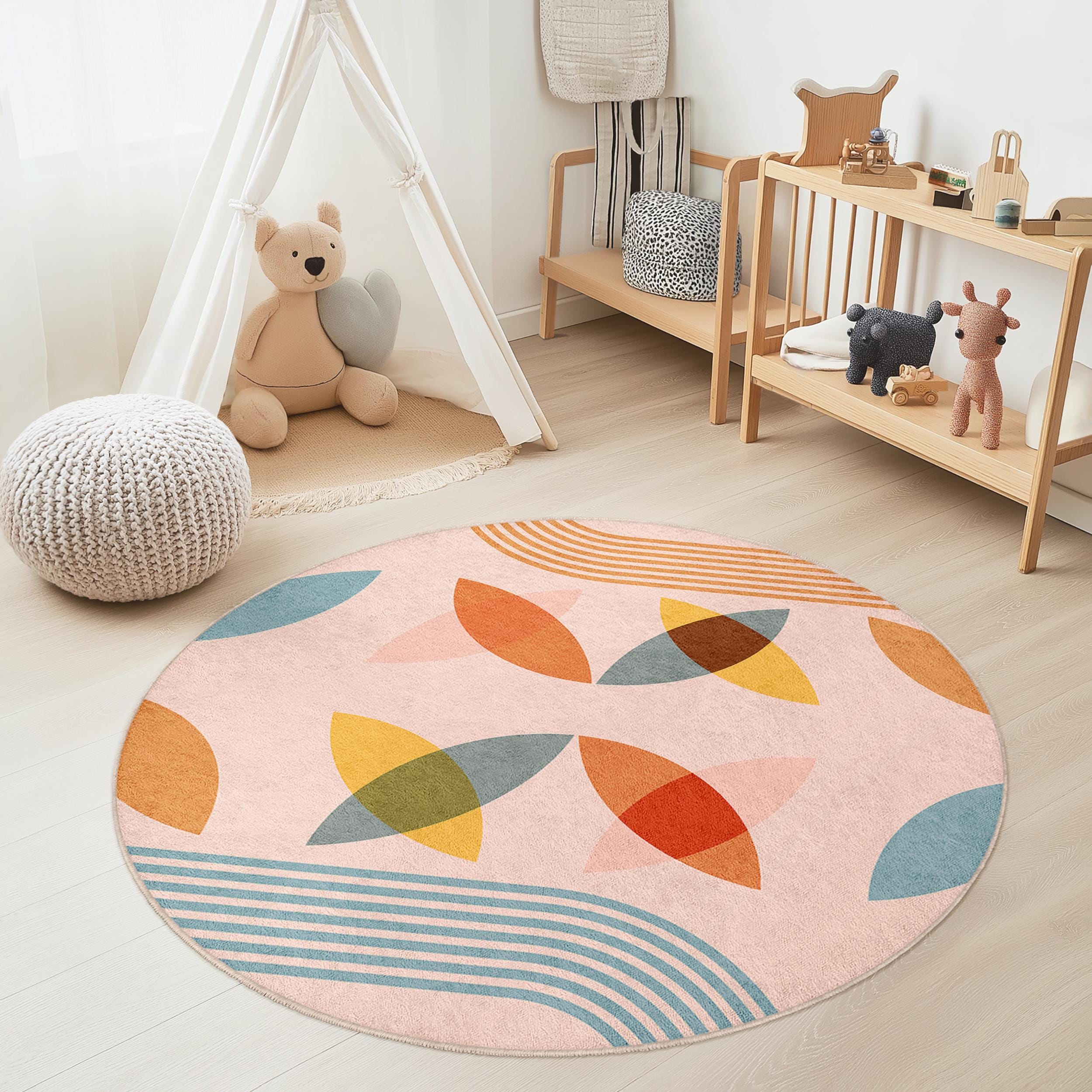Leaf pattern children's rug Multicolored Ø180cm