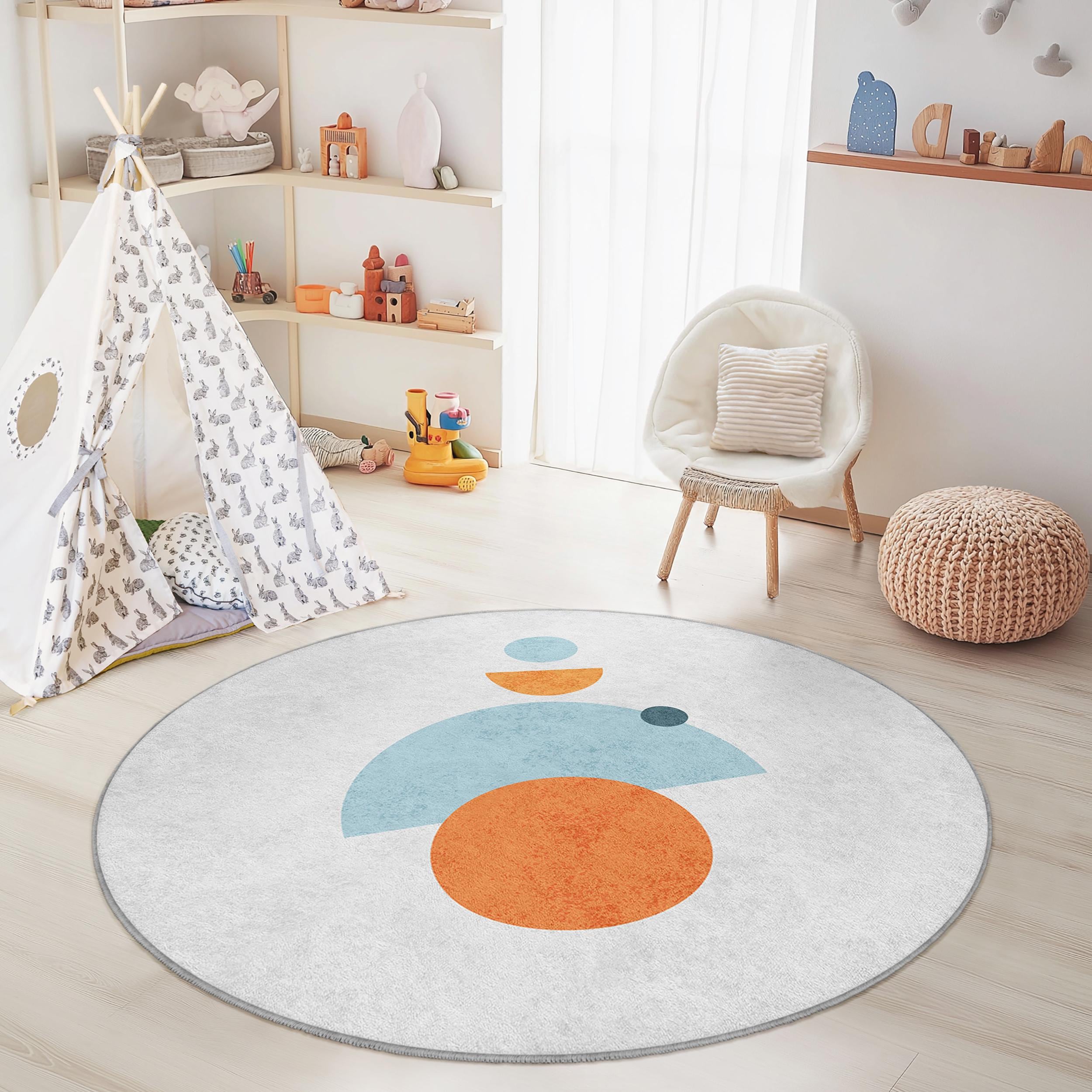 Geometric Pattern Children's Rug Multicolored Ø10cm