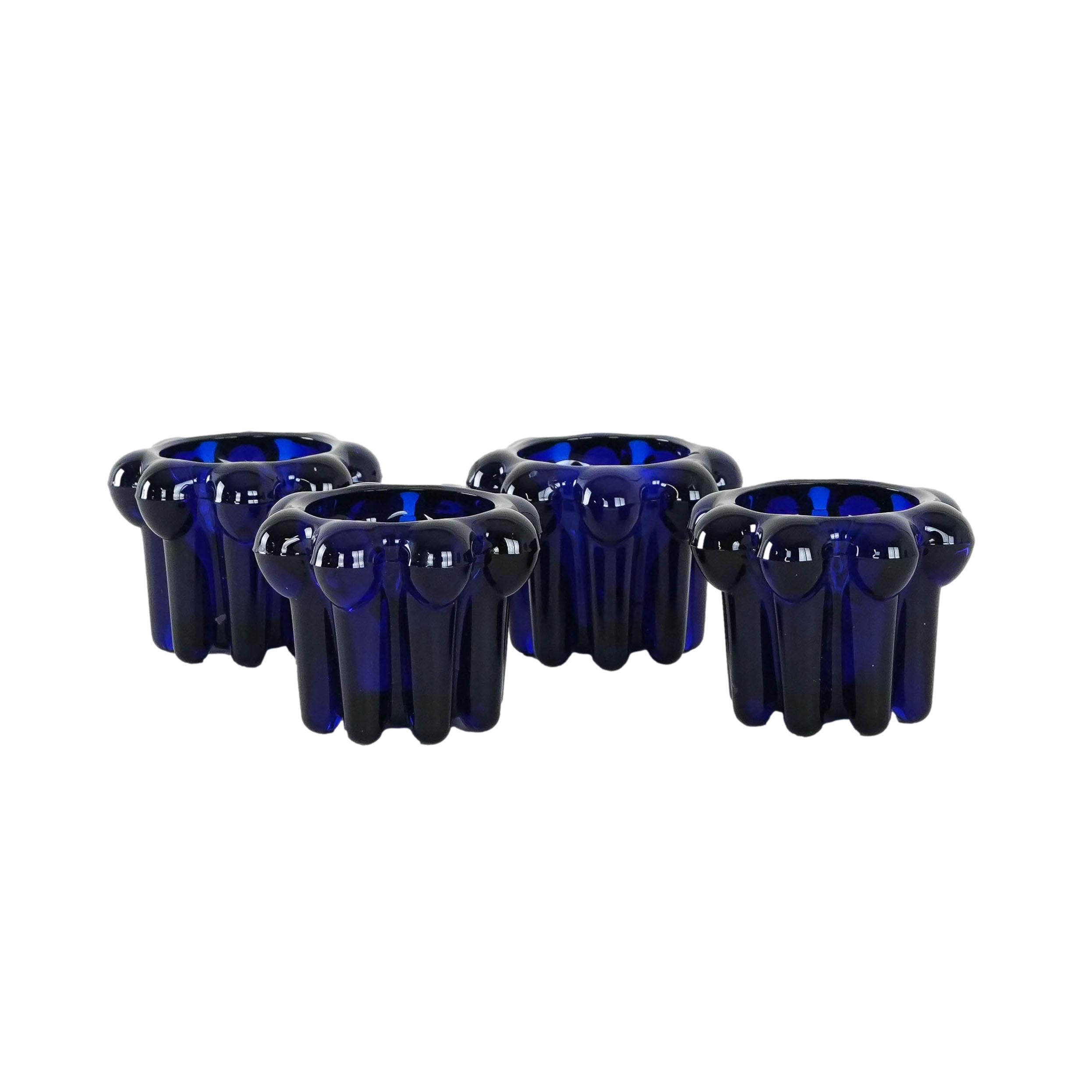 4x Kerzenhalter-Set Kobalt Blau1970er Jahre