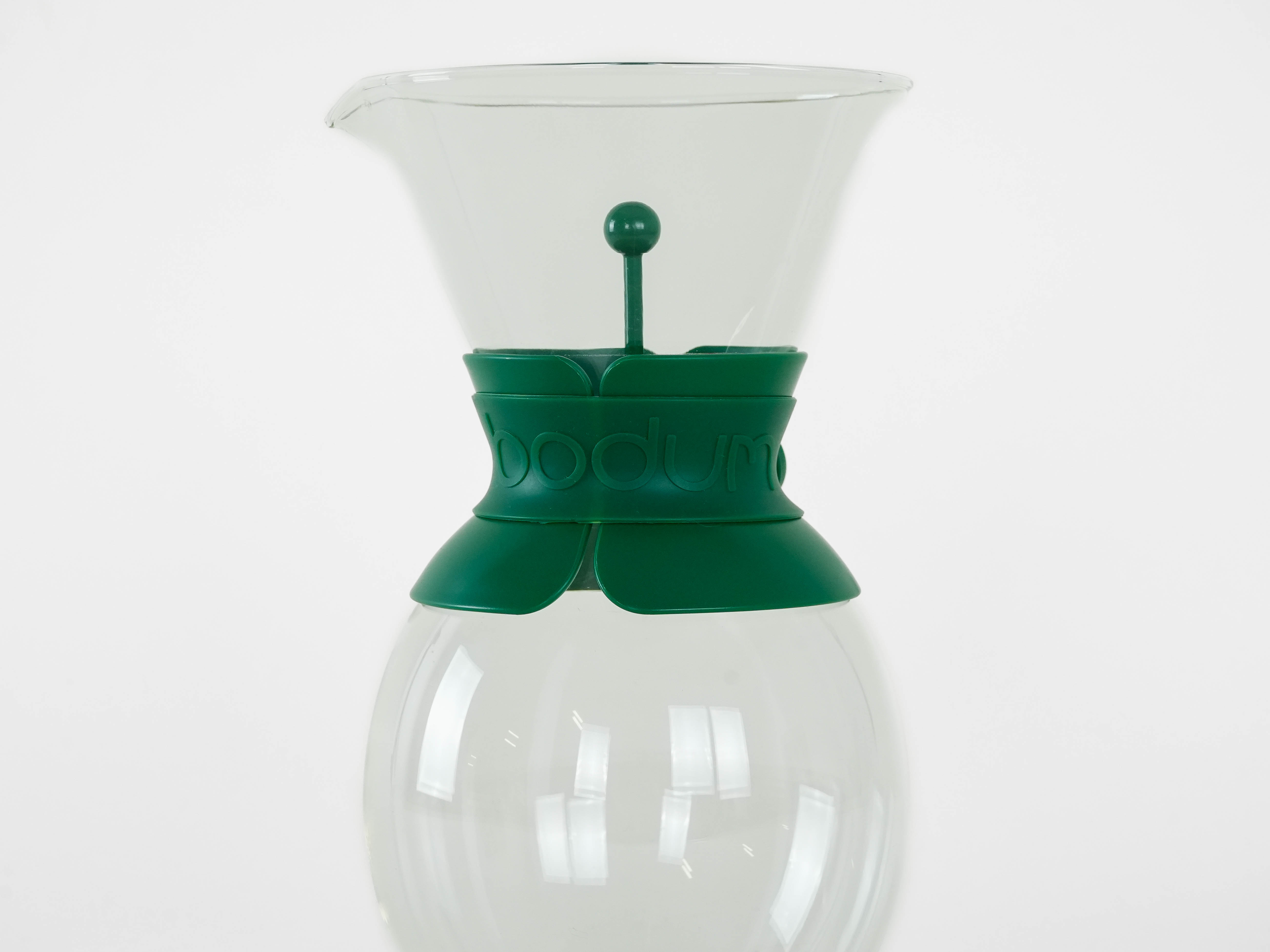 Caffettiera in vetro trasparente verde anni '80