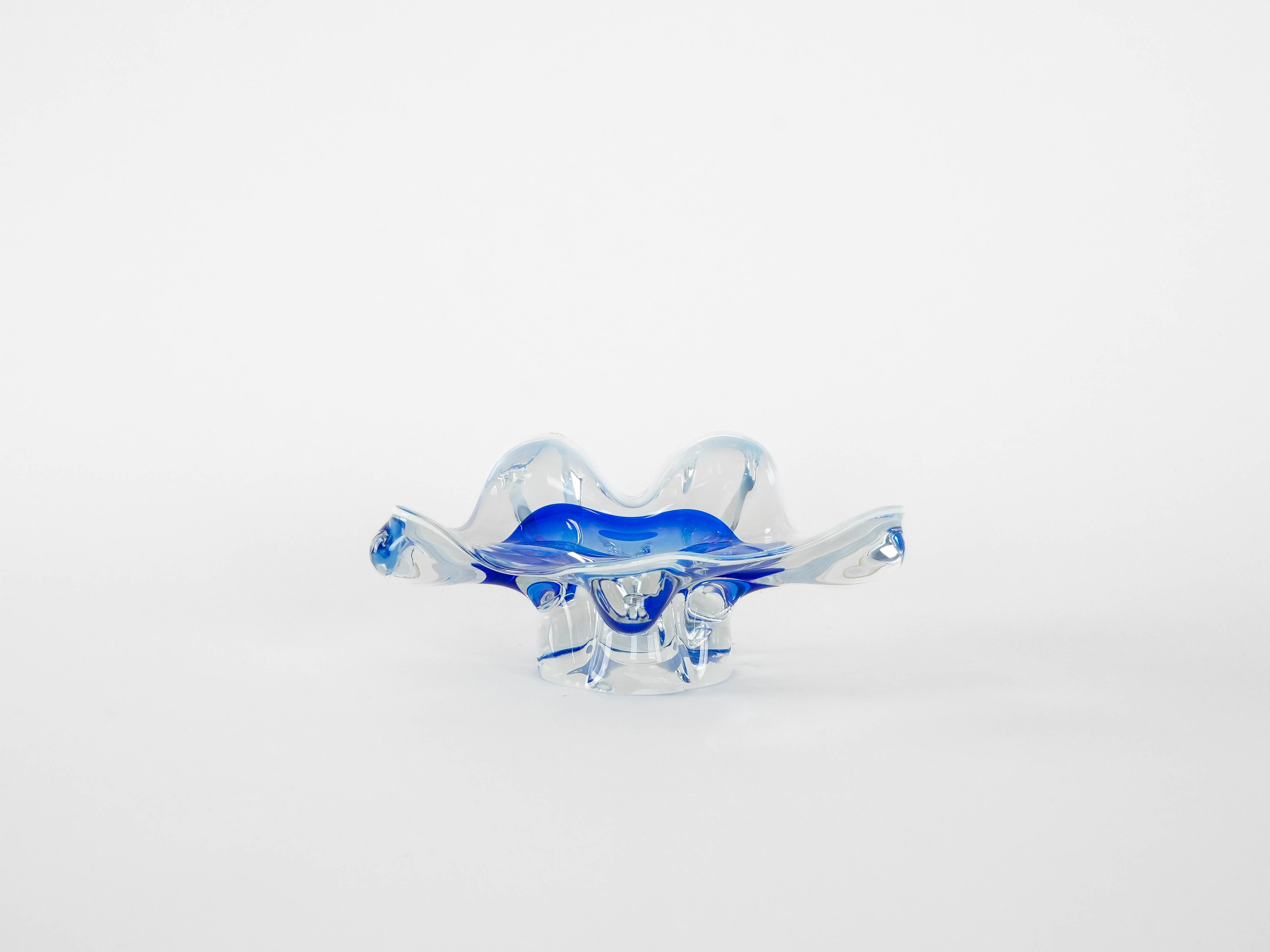 Blumenplatte Murano-Glas Blau Transparent 1960er Jahre