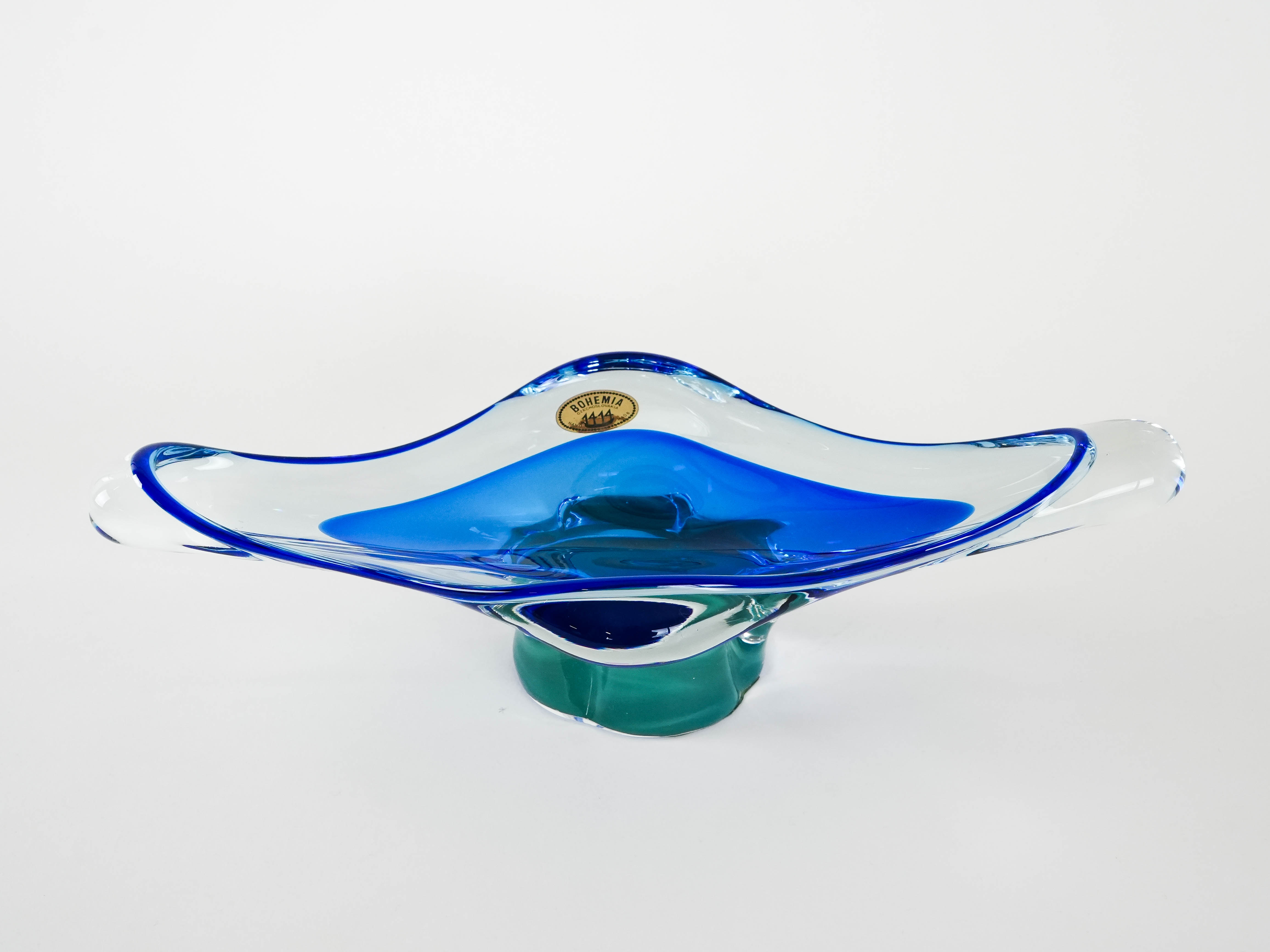 Böhmische Platte Blau Transparent 1970er Jahre