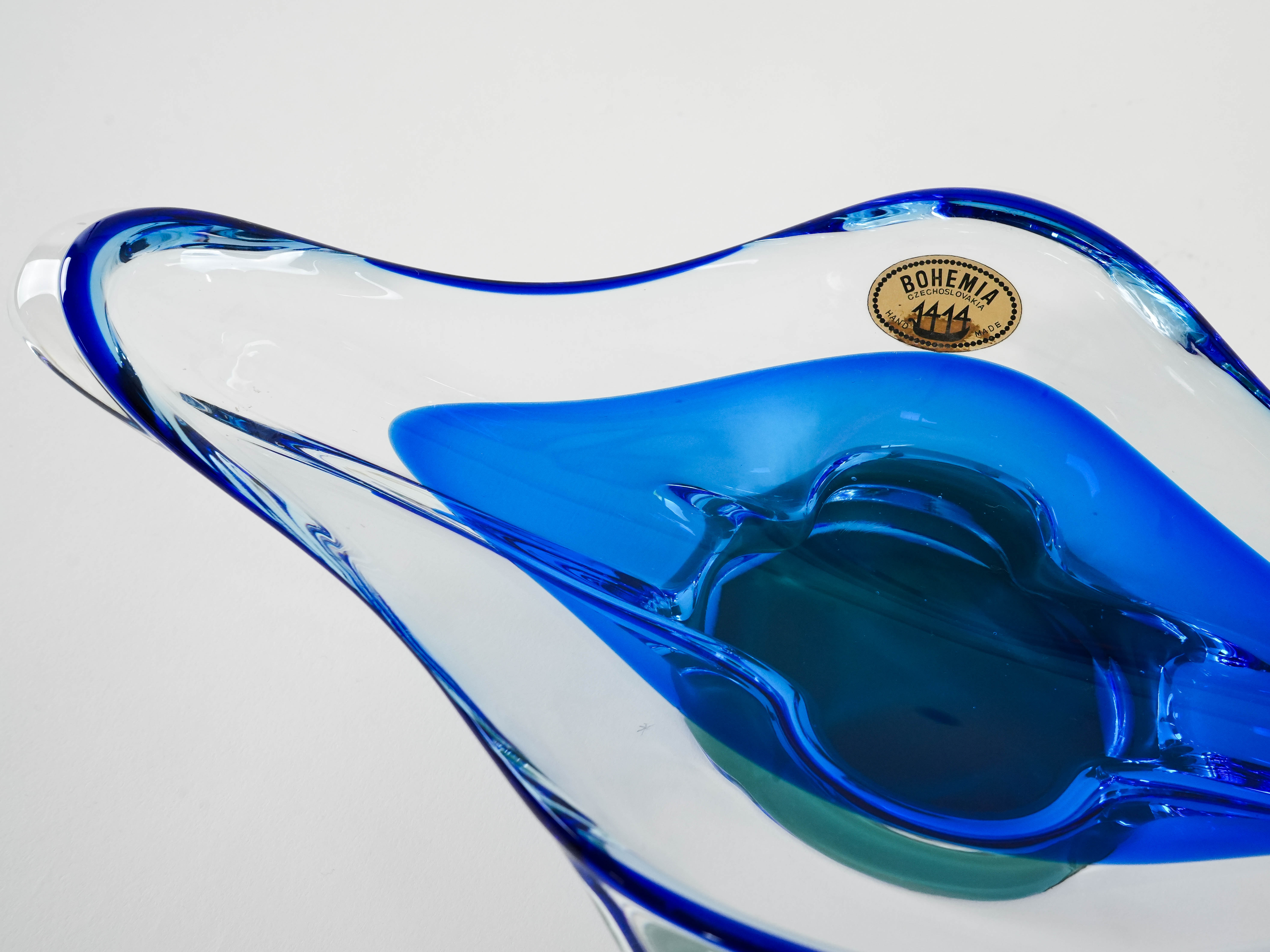 Böhmische Platte Blau Transparent 1970er Jahre