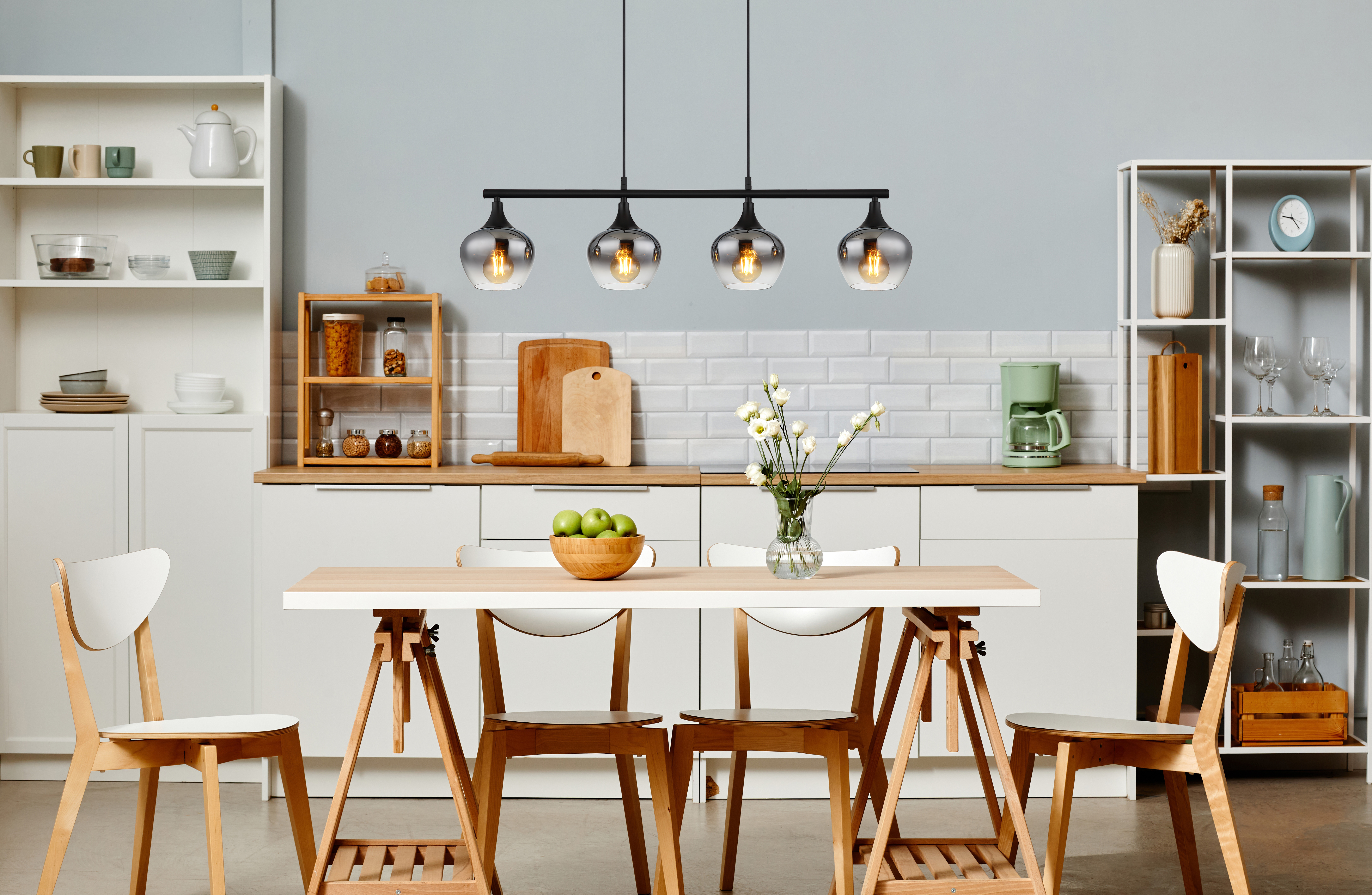 Maxy Typ E Pendelleuchte 4-flammig Rauchglas Eisen Schwarz 